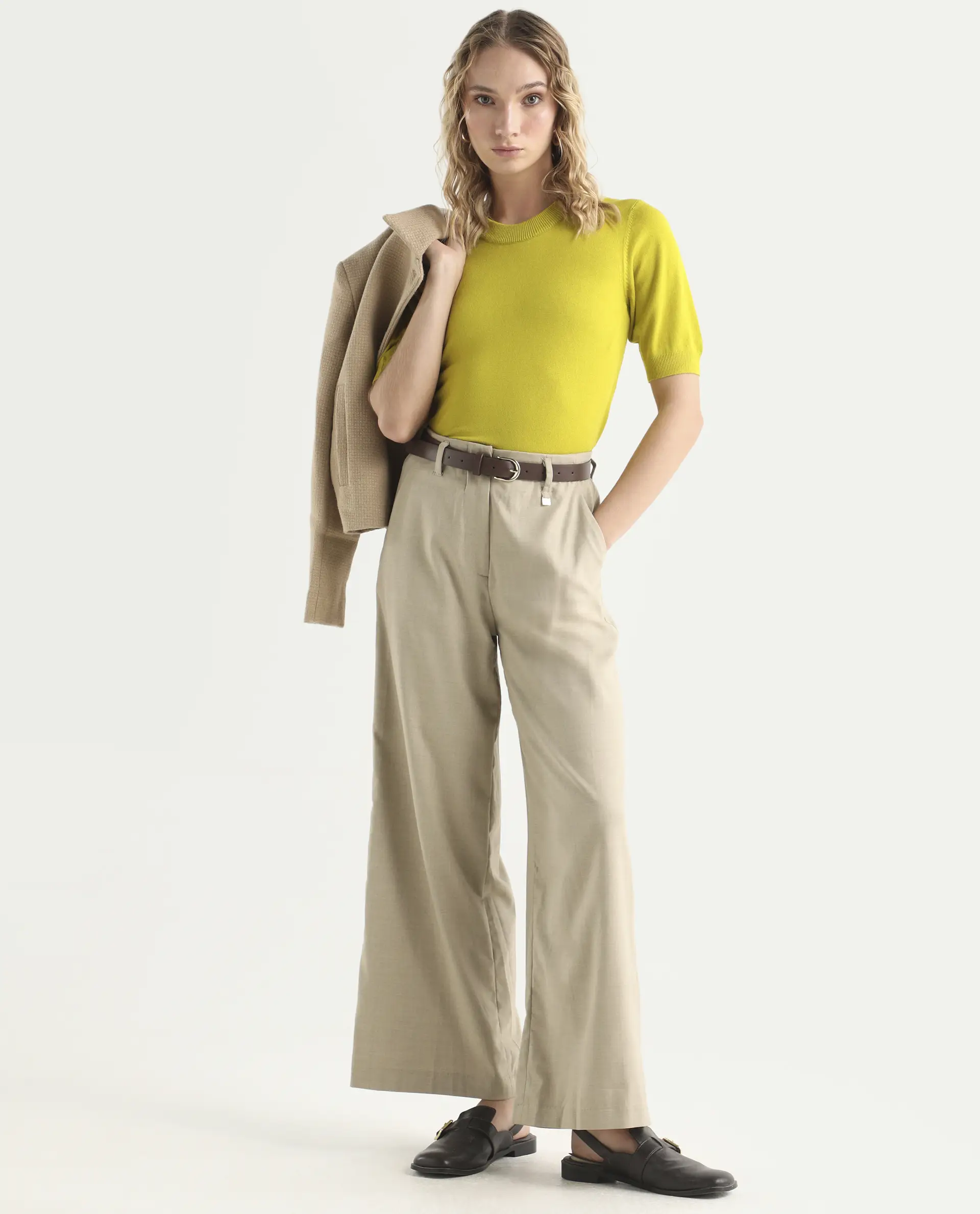 Rareism Women's Rohrdo Light Yellow Viscose Crew Neck Plain Regular Fit Sweater - Image 2