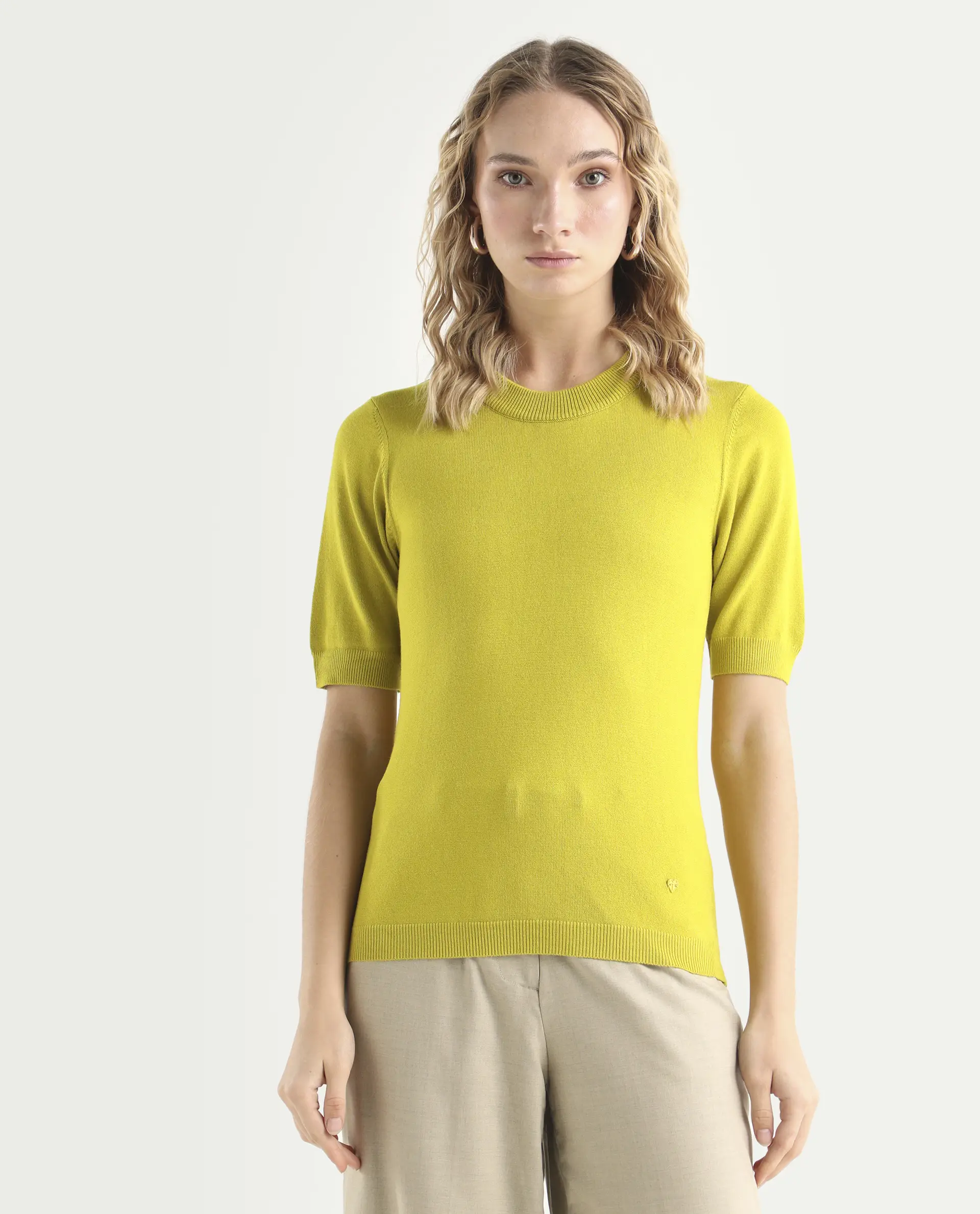 Rareism Women's Rohrdo Light Yellow Viscose Crew Neck Plain Regular Fit Sweater - Image 3