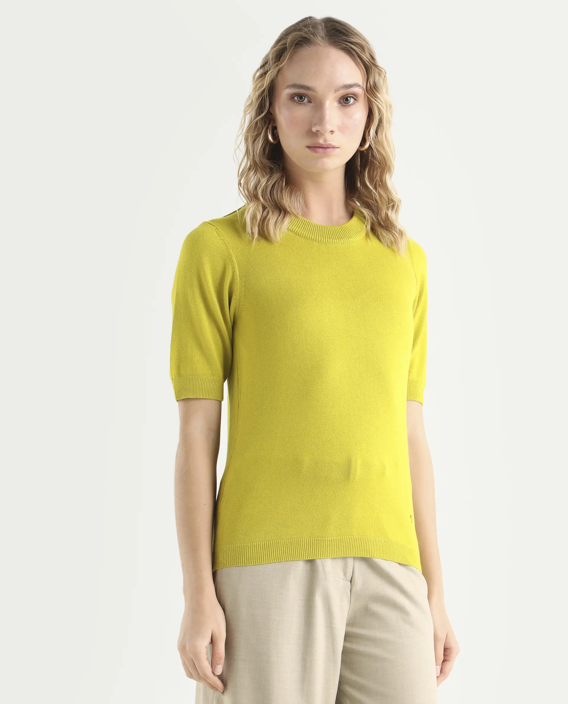 Rareism Women's Rohrdo Light Yellow Viscose Crew Neck Plain Regular Fit Sweater - Image 6
