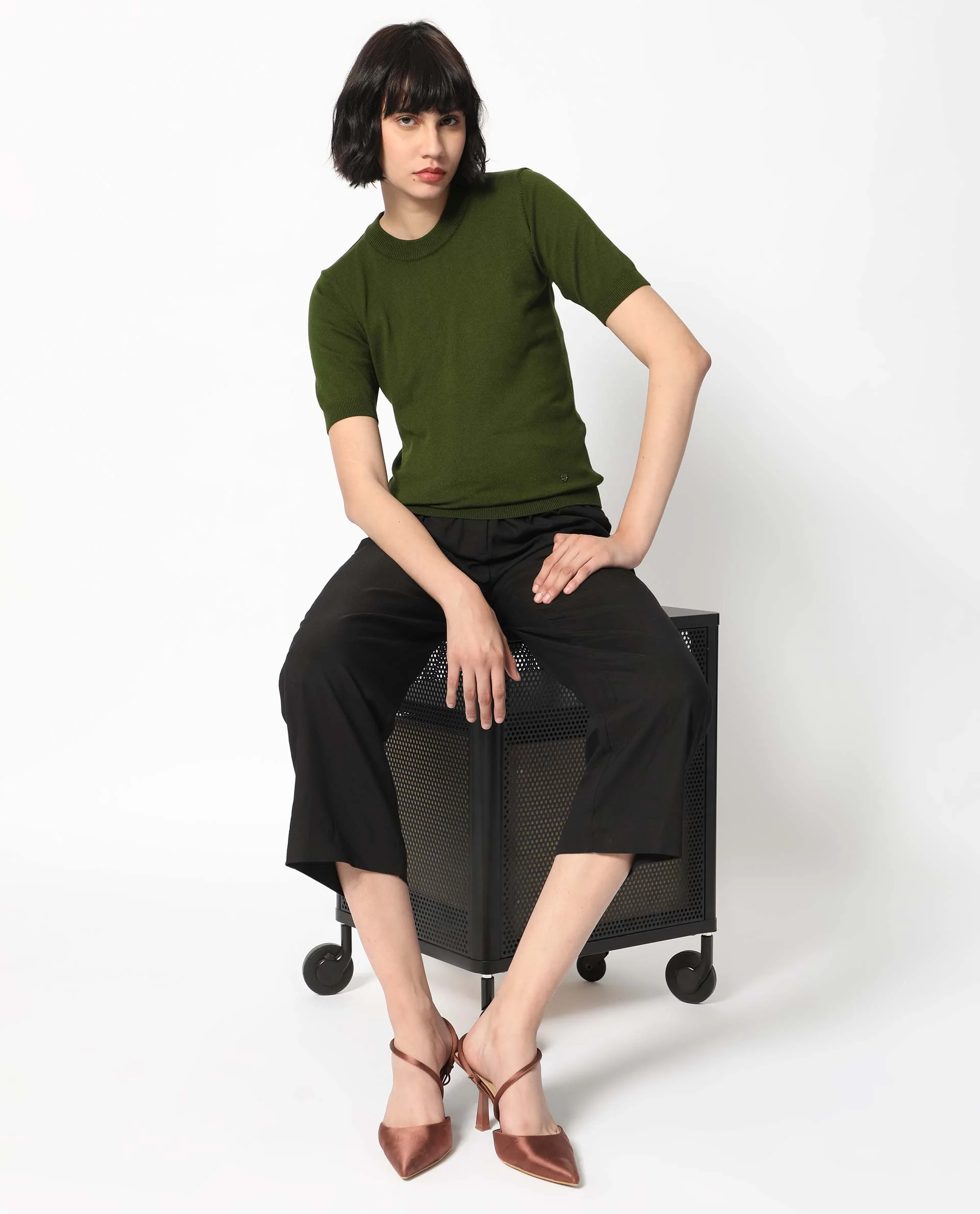 Rareism Women's Rohrdo Olive Viscose Crew Neck Plain Regular Fit Sweater - Image 2