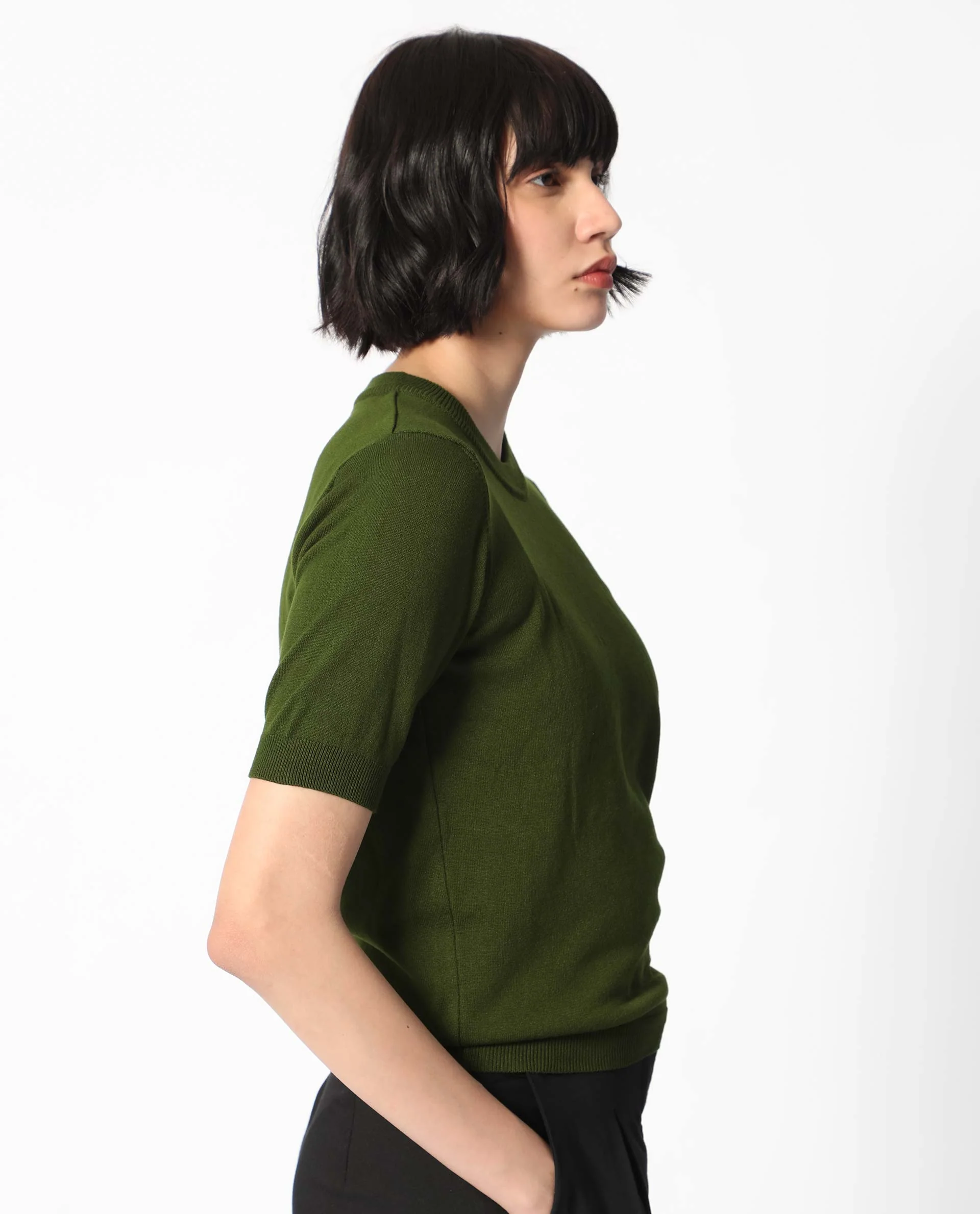 Rareism Women's Rohrdo Olive Viscose Crew Neck Plain Regular Fit Sweater - Image 4