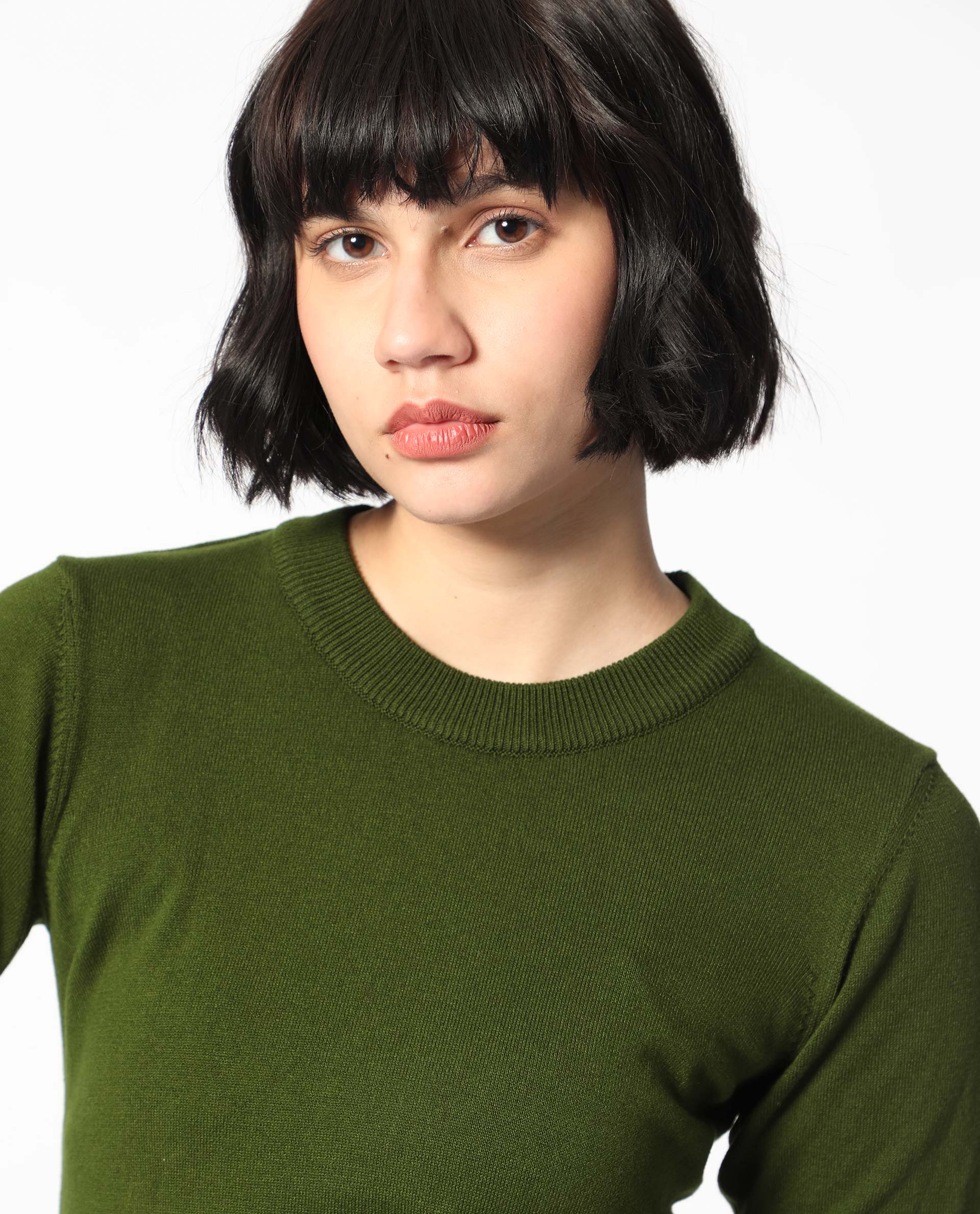 Rareism Women's Rohrdo Olive Viscose Crew Neck Plain Regular Fit Sweater - Image 7
