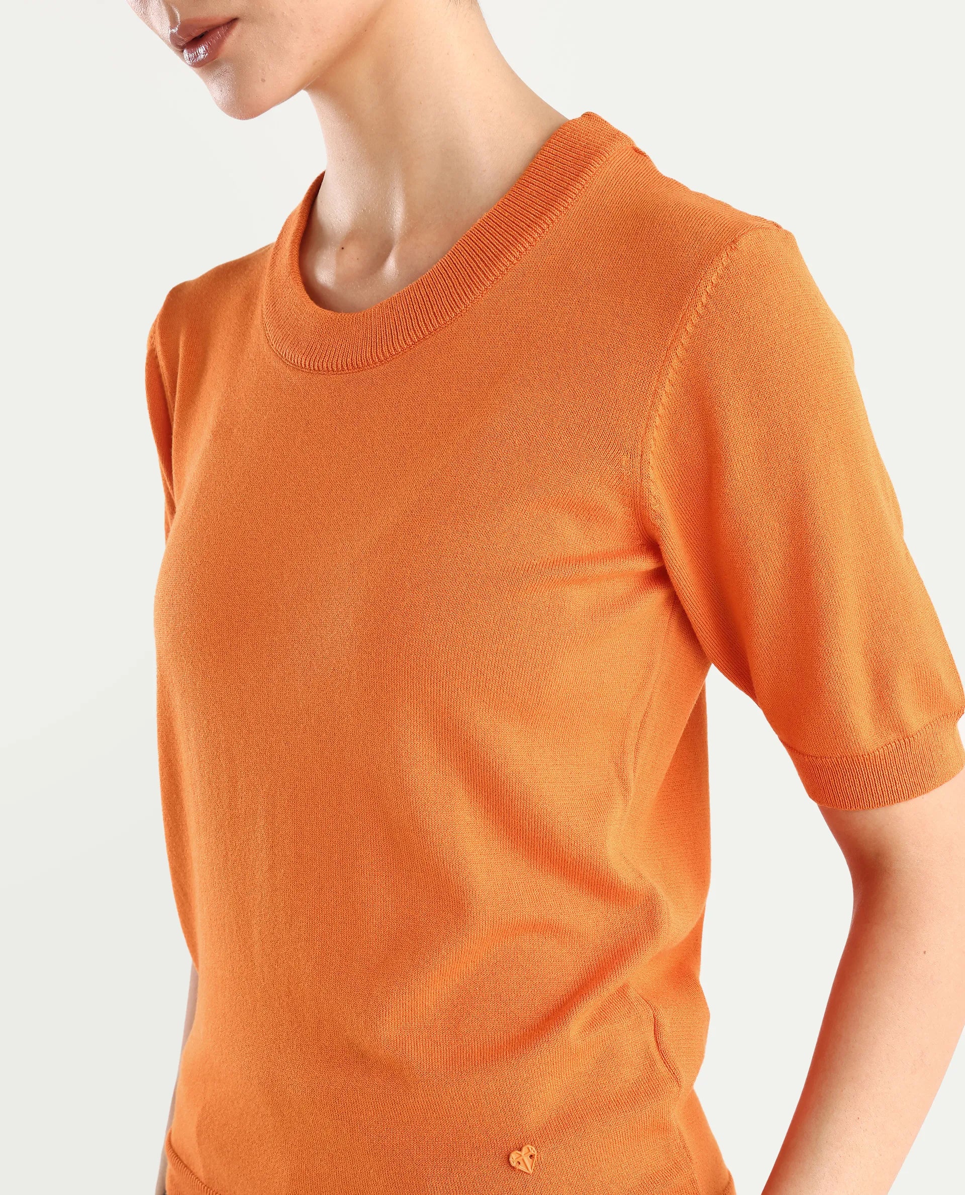 Rareism Women's Rohrdo Orange Cotton Blend Crew Neck Plain Regular Fit Sweater - Image 4