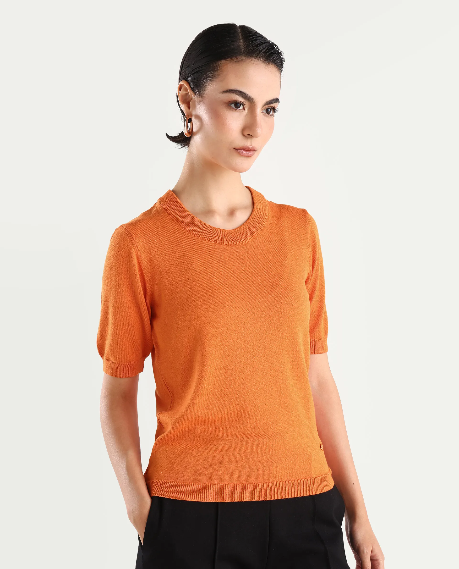 Rareism Women's Rohrdo Orange Cotton Blend Crew Neck Plain Regular Fit Sweater - Image 6