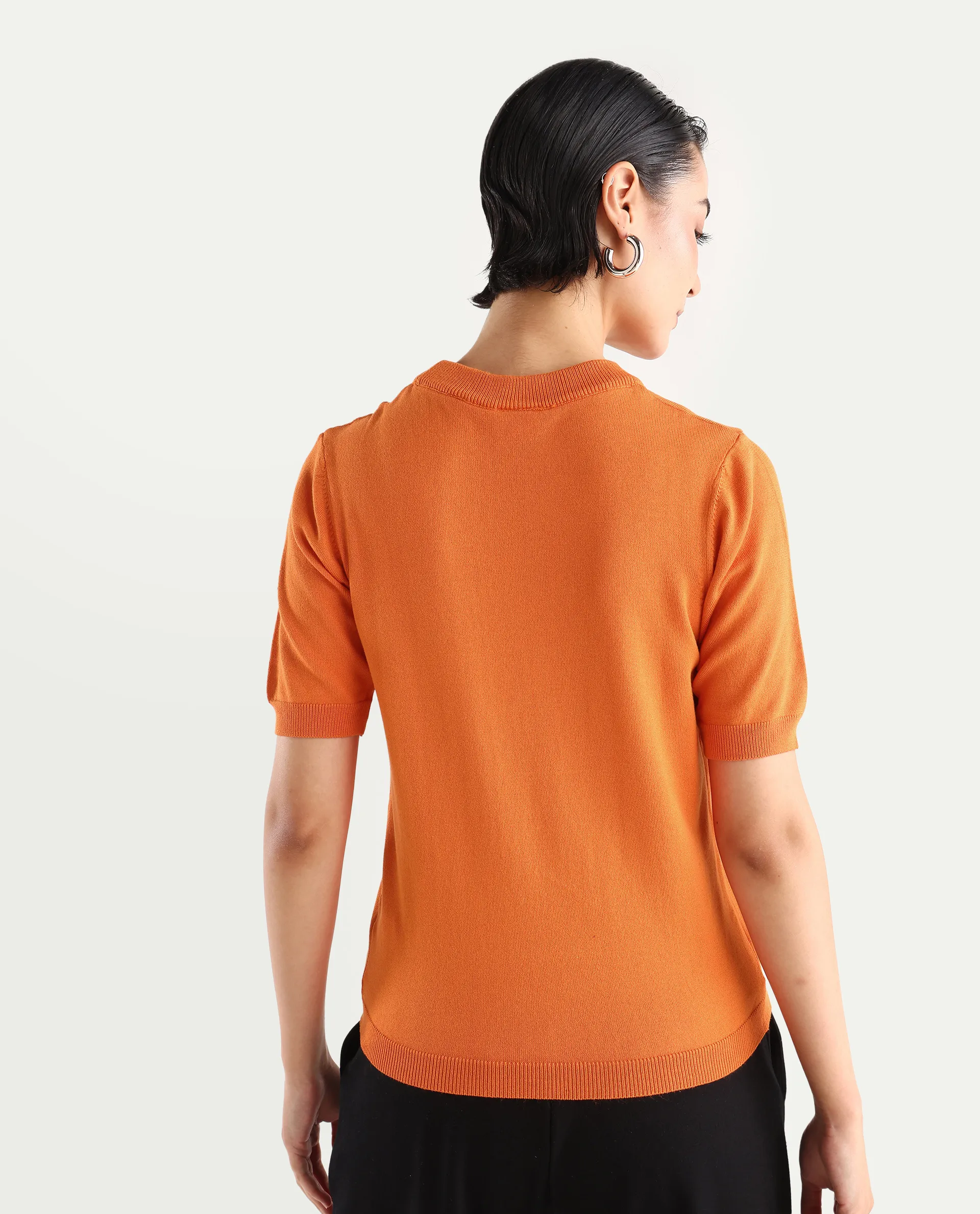 Rareism Women's Rohrdo Orange Cotton Blend Crew Neck Plain Regular Fit Sweater - Image 7