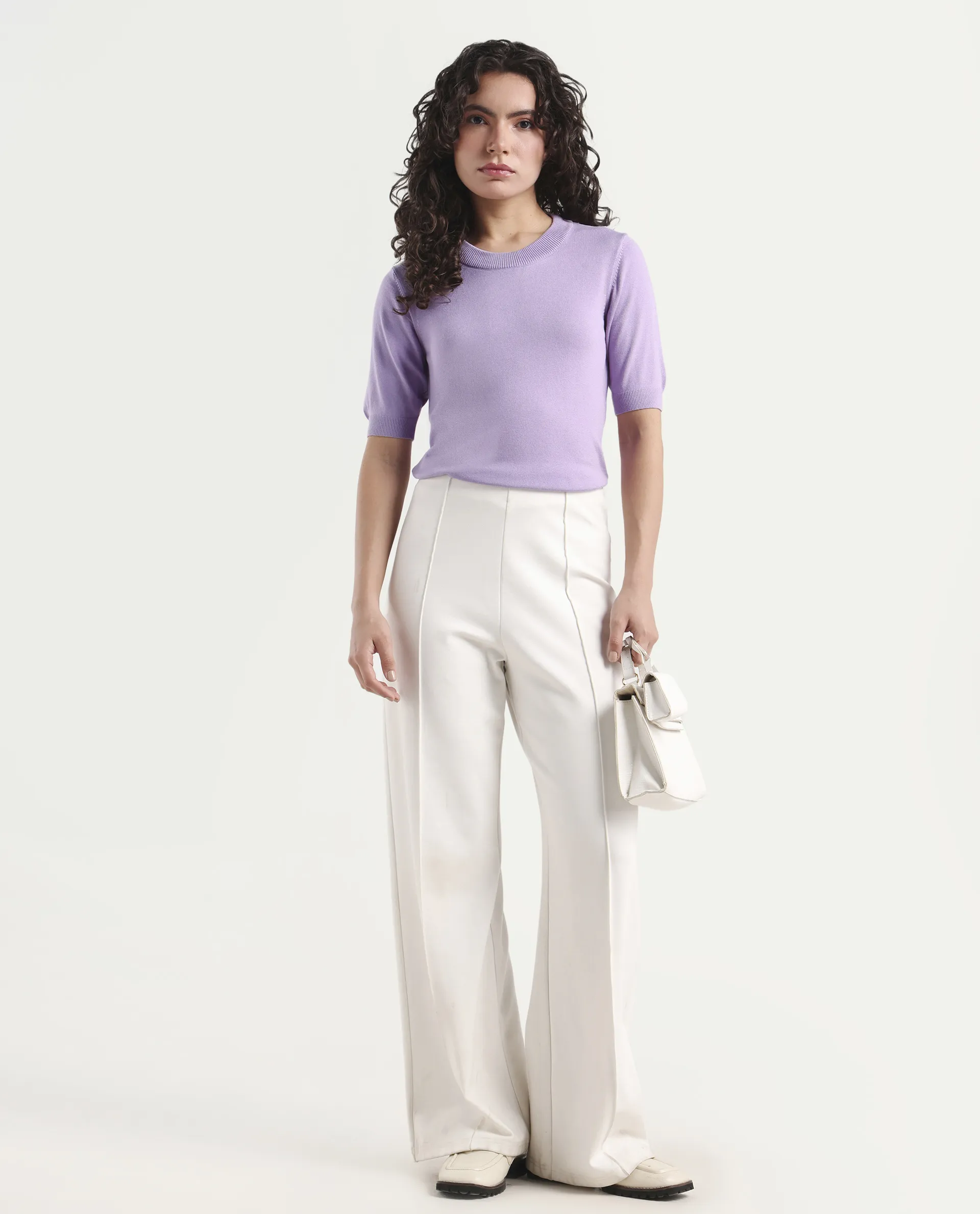 Rareism Women's Rohrdo Pastel Purple Viscose Crew Neck Plain Regular Fit Sweater - Image 2