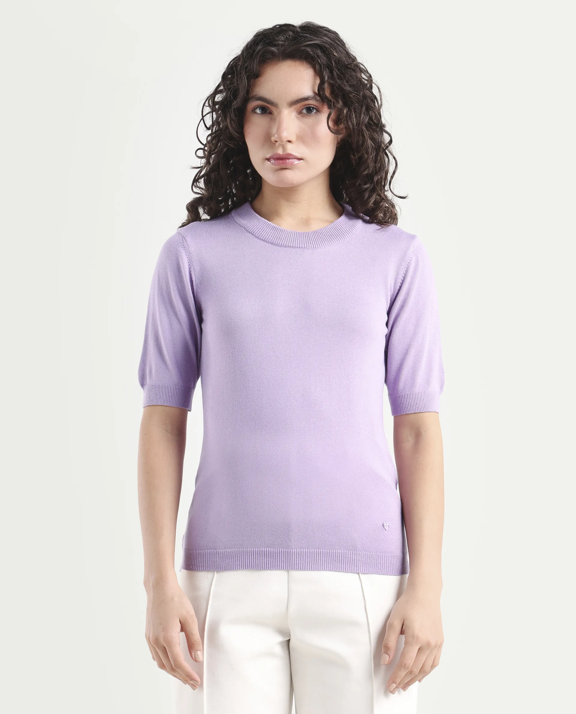 Rareism Women's Rohrdo Pastel Purple Viscose Crew Neck Plain Regular Fit Sweater - Image 3