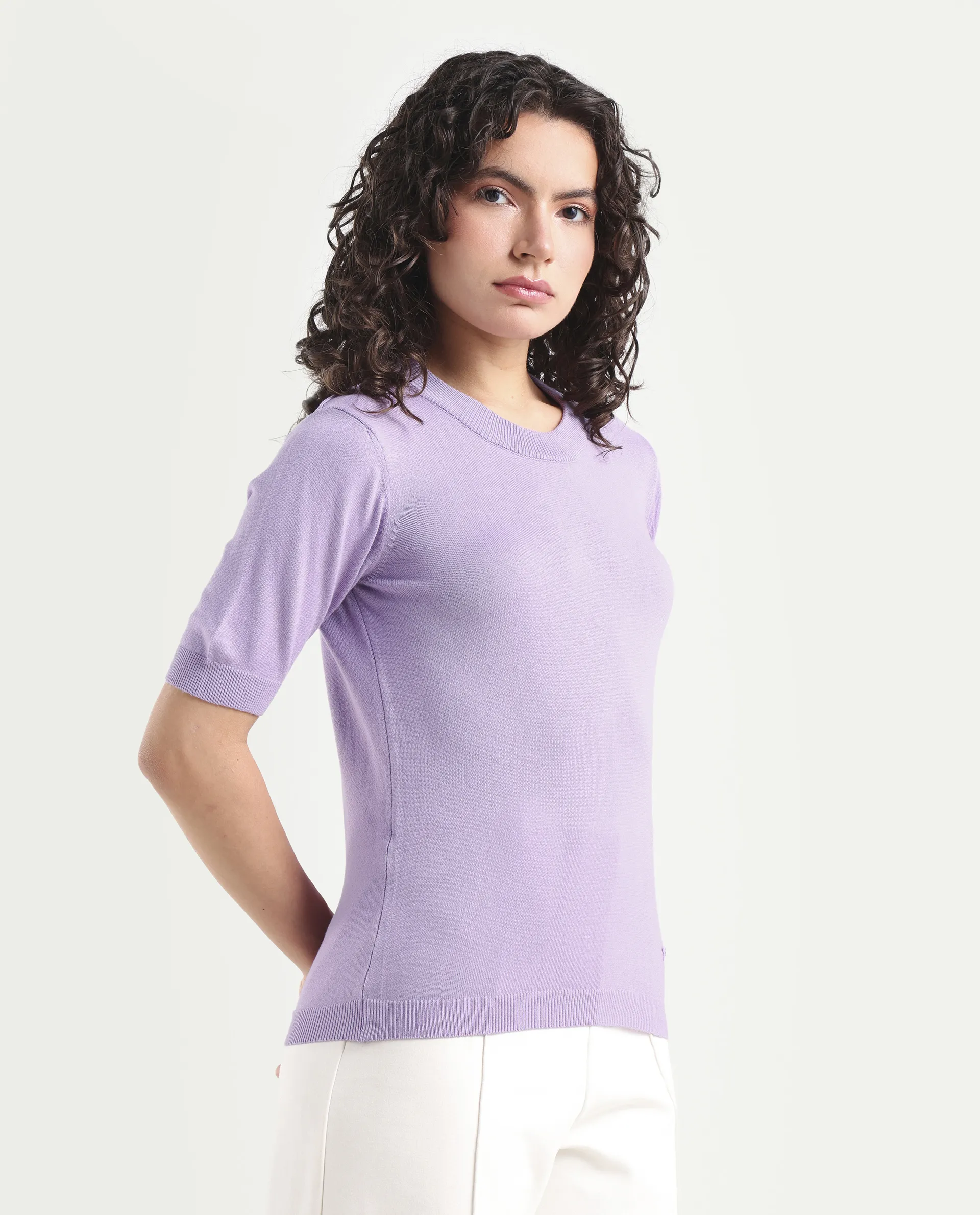 Rareism Women's Rohrdo Pastel Purple Viscose Crew Neck Plain Regular Fit Sweater - Image 5