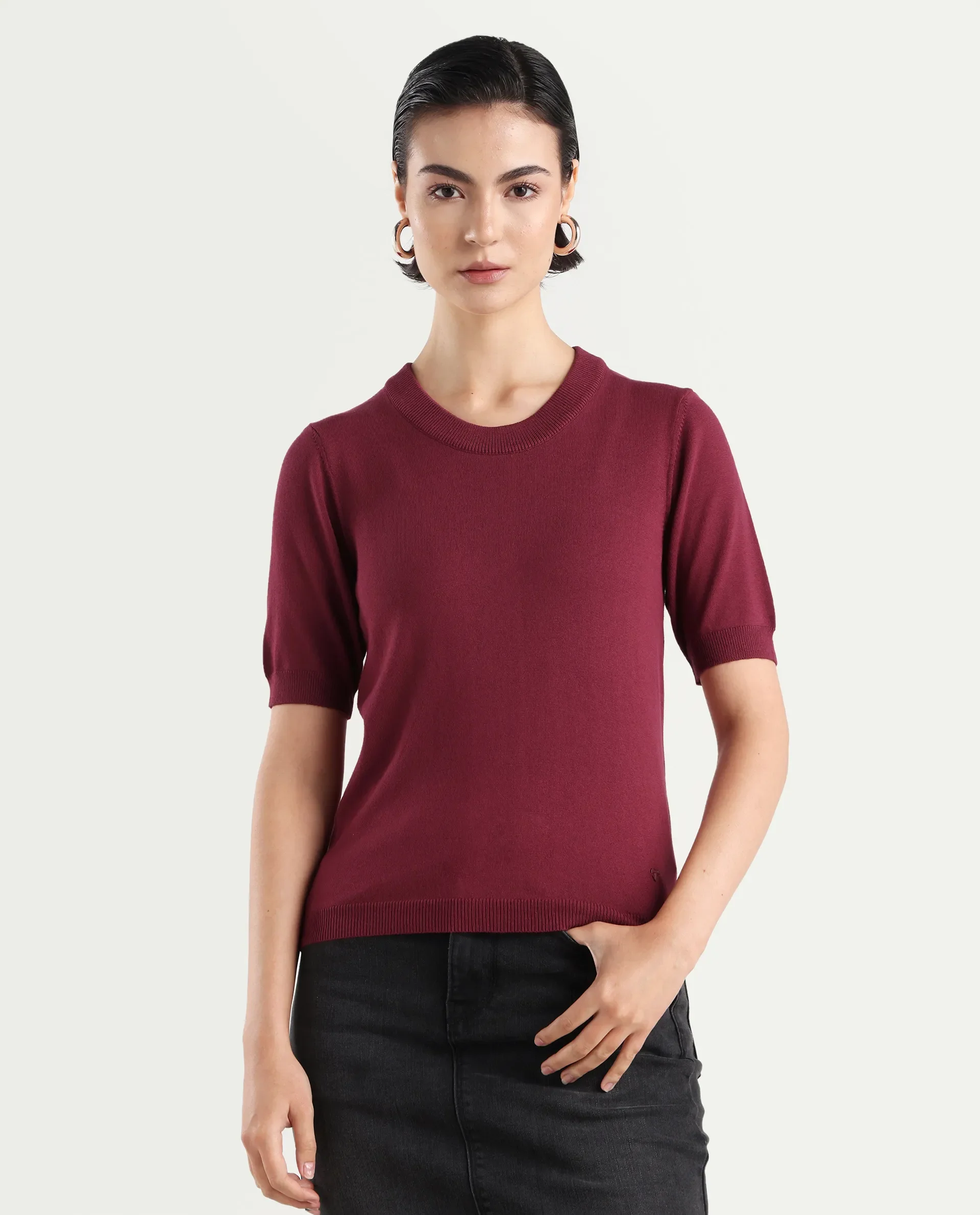 Rareism Women's Rohrdo Purple Cotton Blend Crew Neck Plain Regular Fit Sweater - Image 3