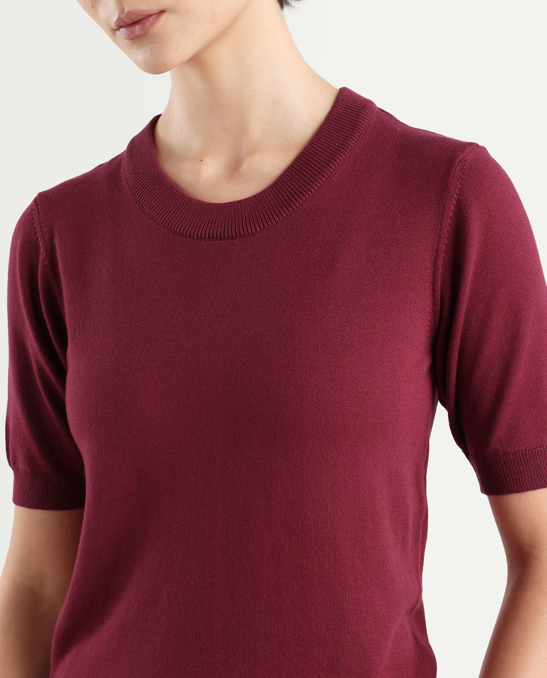 Rareism Women's Rohrdo Purple Cotton Blend Crew Neck Plain Regular Fit Sweater - Image 4