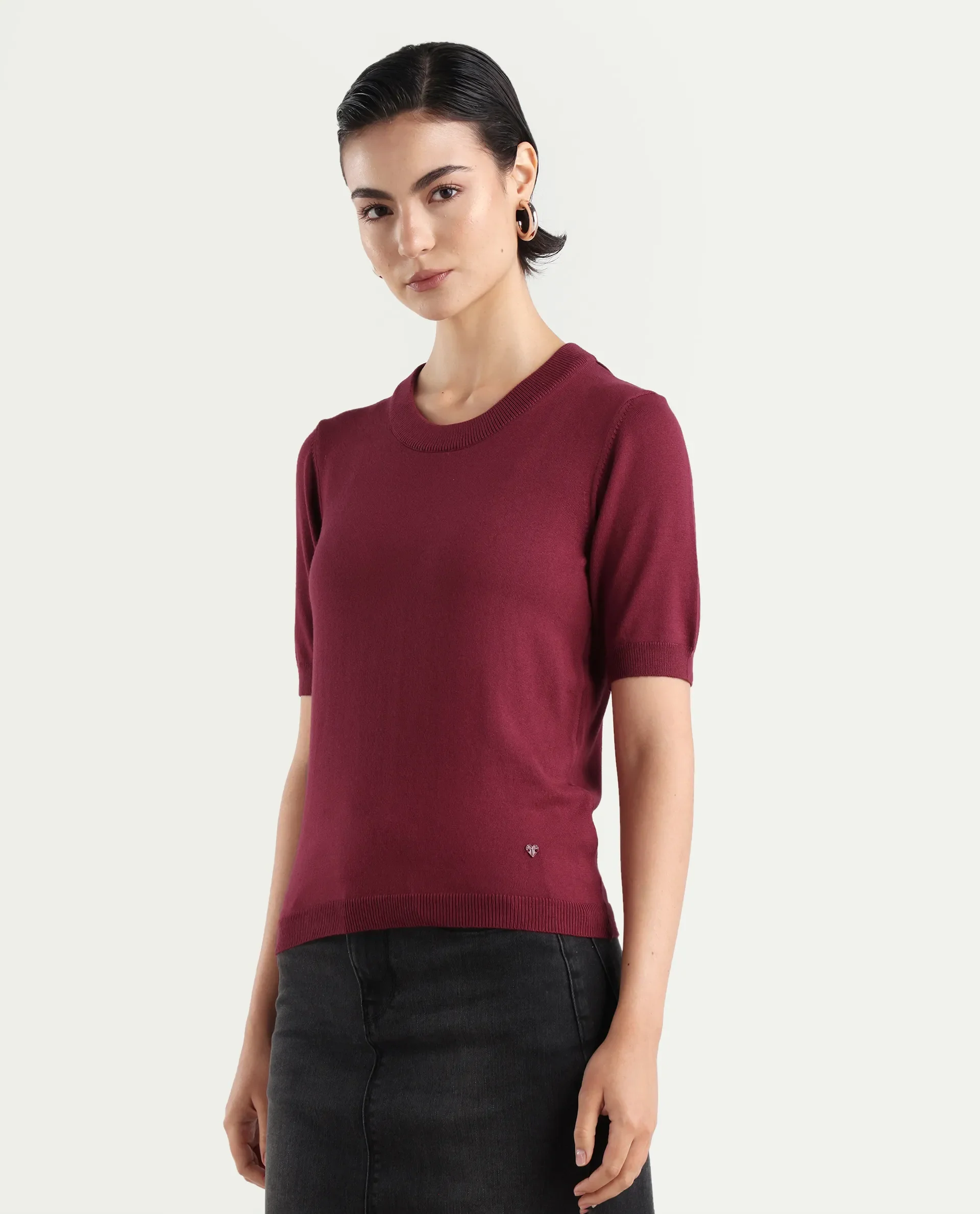 Rareism Women's Rohrdo Purple Cotton Blend Crew Neck Plain Regular Fit Sweater - Image 5