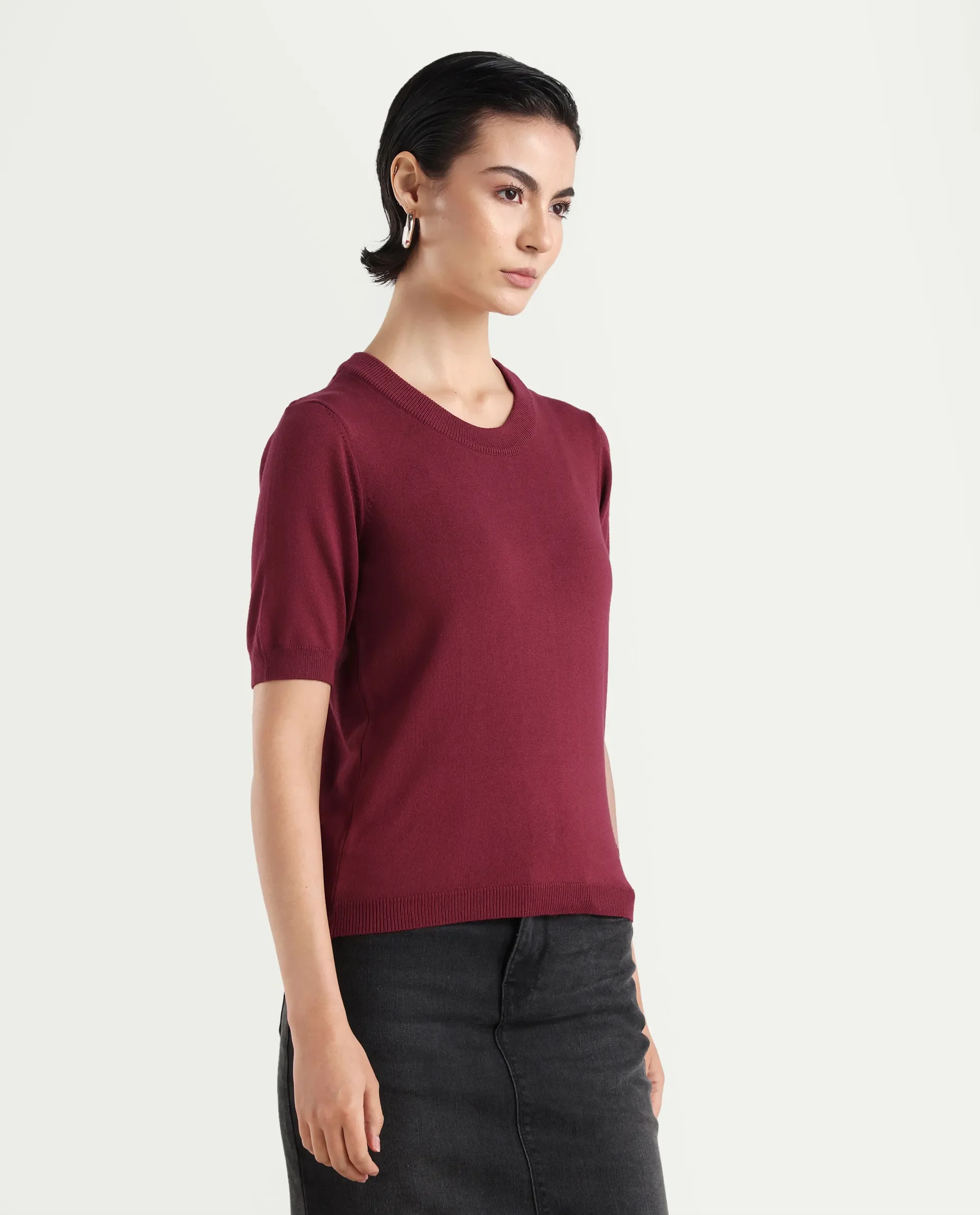 Rareism Women's Rohrdo Purple Cotton Blend Crew Neck Plain Regular Fit Sweater - Image 6