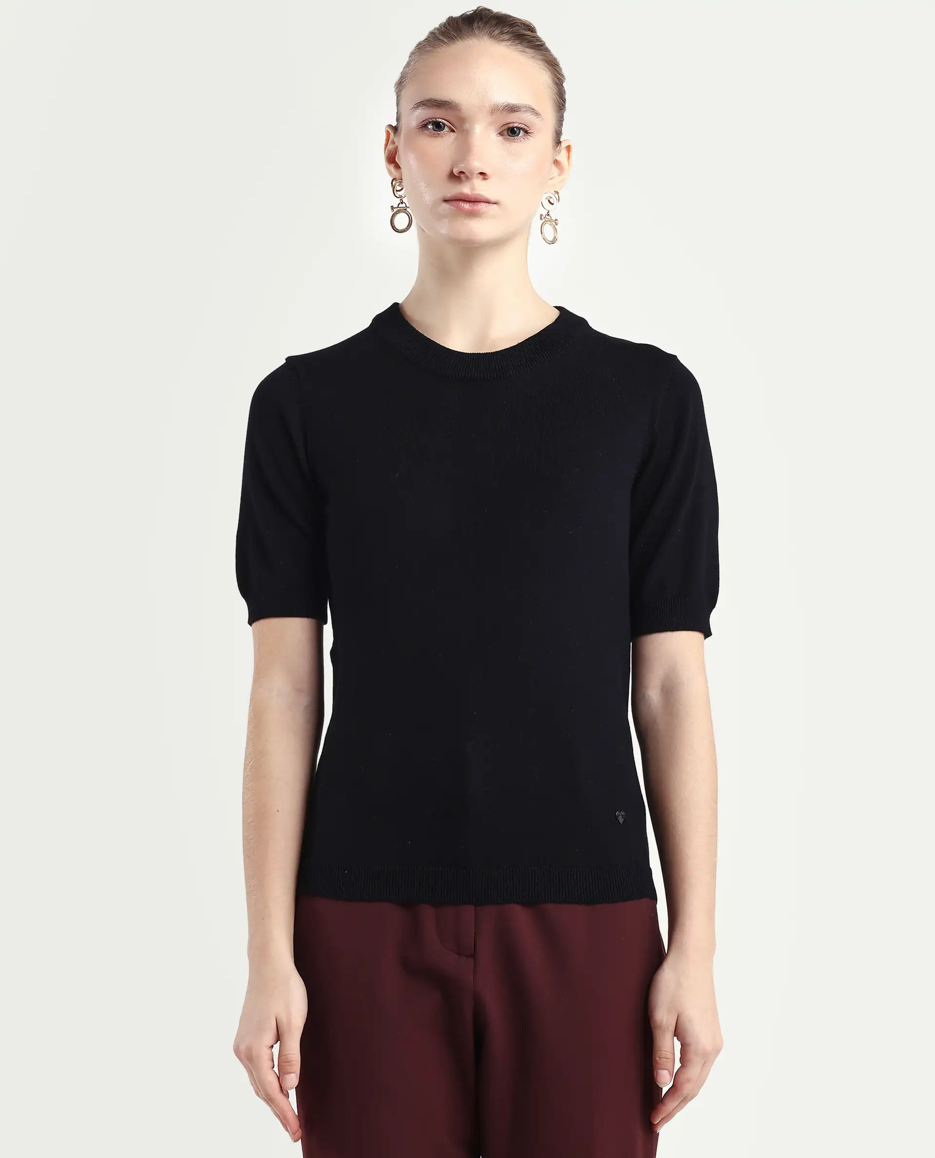 Rareism Women's Rohrdo Black Cotton Blend Crew Neck Plain Regular Fit Sweater - Image 3