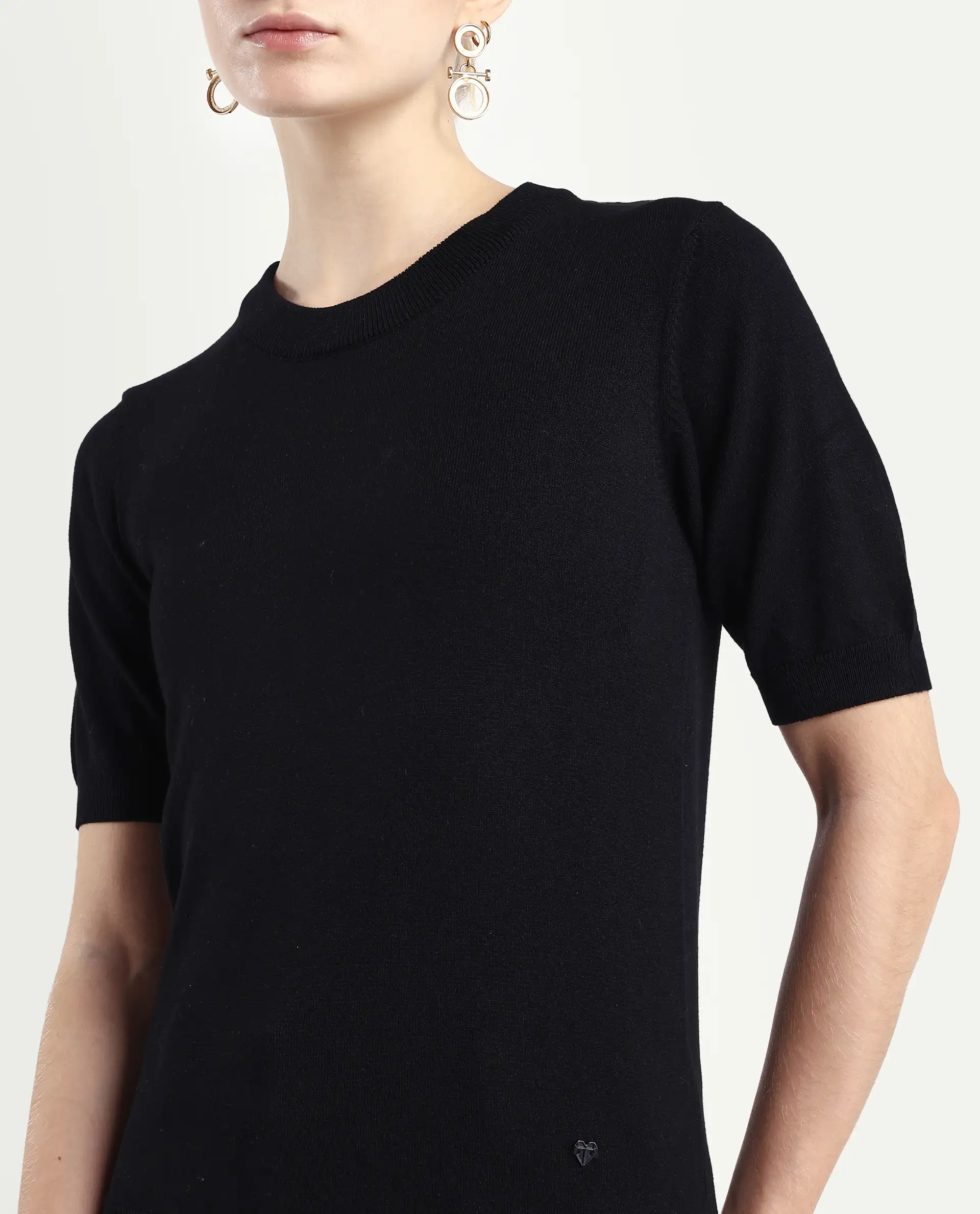 Rareism Women's Rohrdo Black Cotton Blend Crew Neck Plain Regular Fit Sweater - Image 4