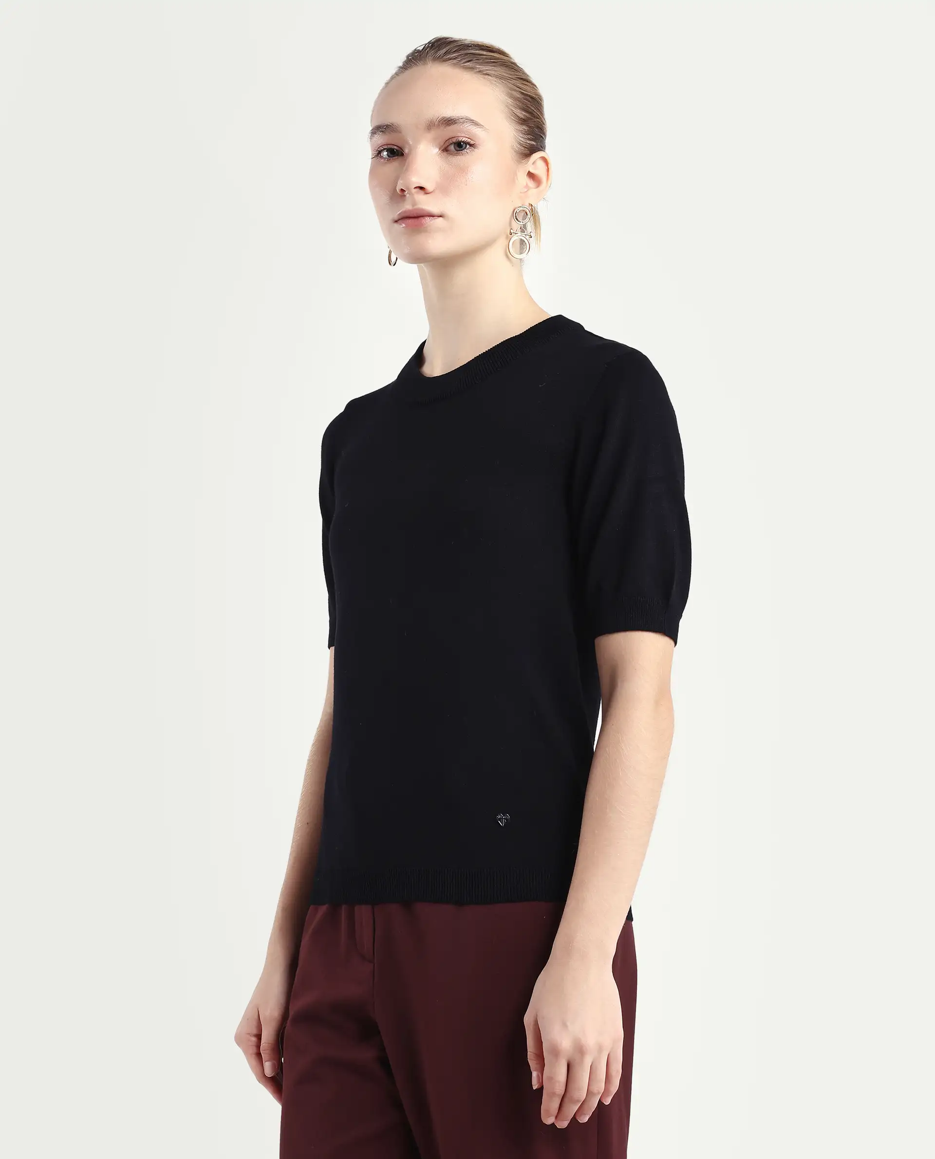 Rareism Women's Rohrdo Black Cotton Blend Crew Neck Plain Regular Fit Sweater - Image 5