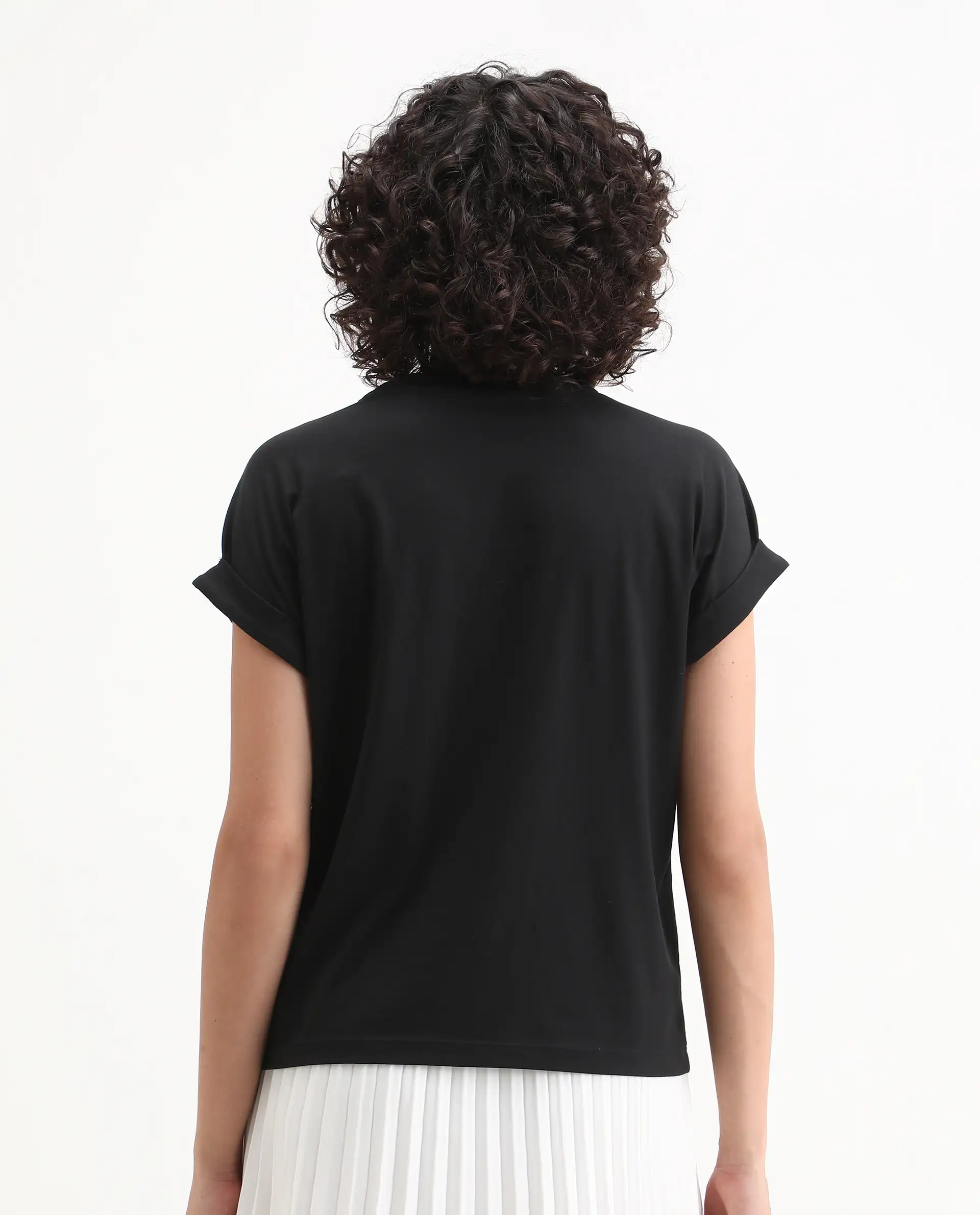 Rareism Women's Roil Black Cotton Blend Crew Neck Relaxed Fit T-Shirt - Image 8