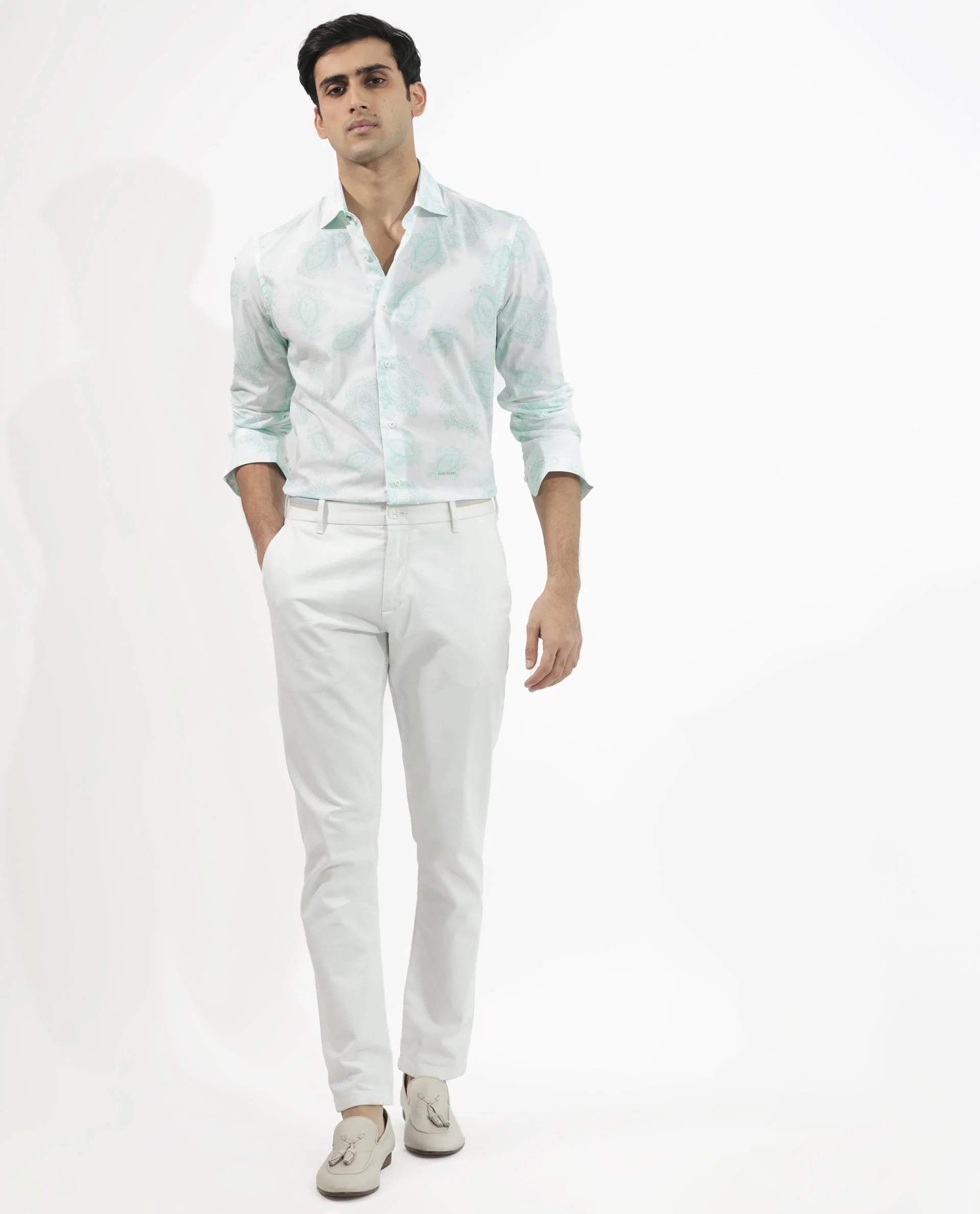 Rare Rabbit Men's Rojackk Turq Cotton Paisley Print Regular Fit Full Sleeve Collared Shirt - Image 2