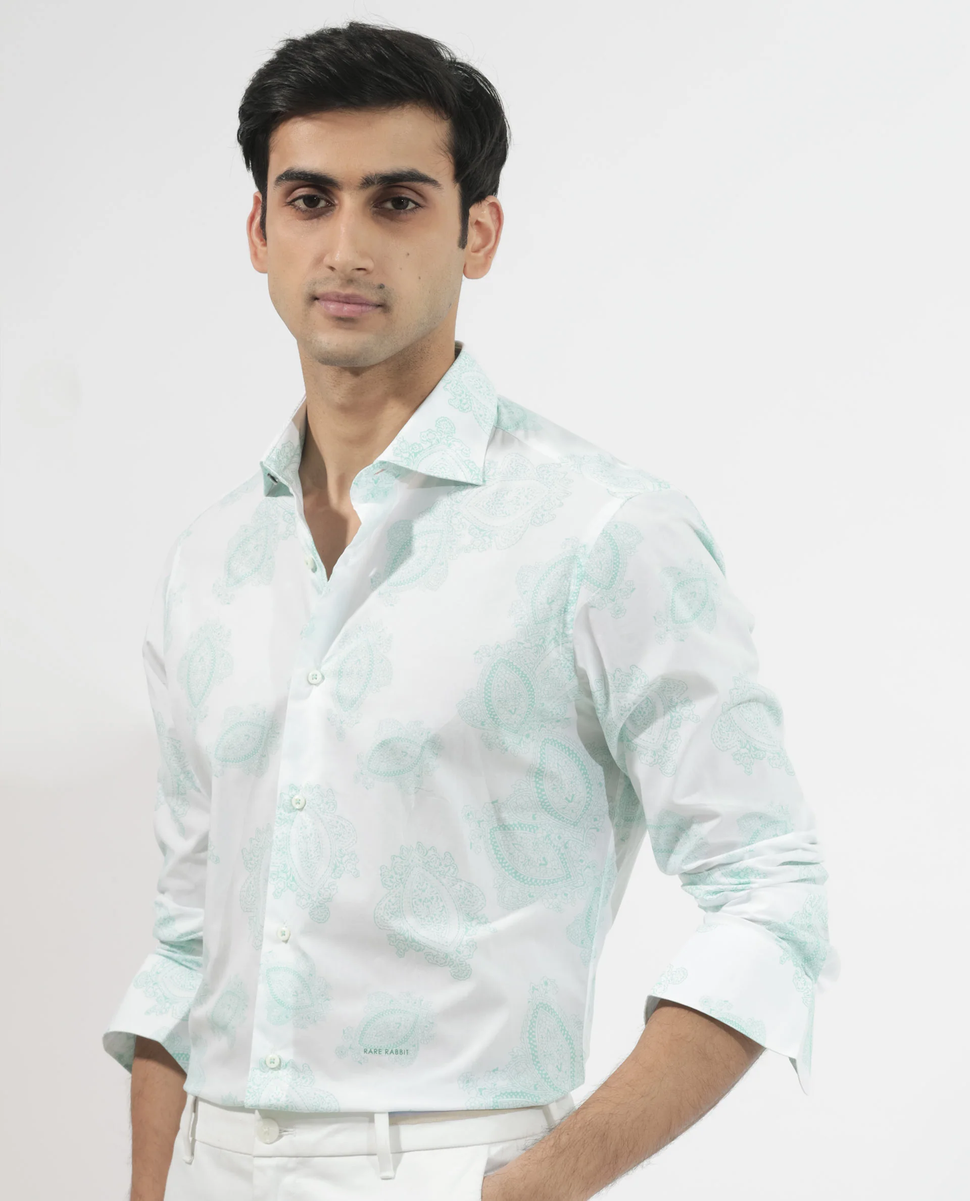 Rare Rabbit Men's Rojackk Turq Cotton Paisley Print Regular Fit Full Sleeve Collared Shirt - Image 3