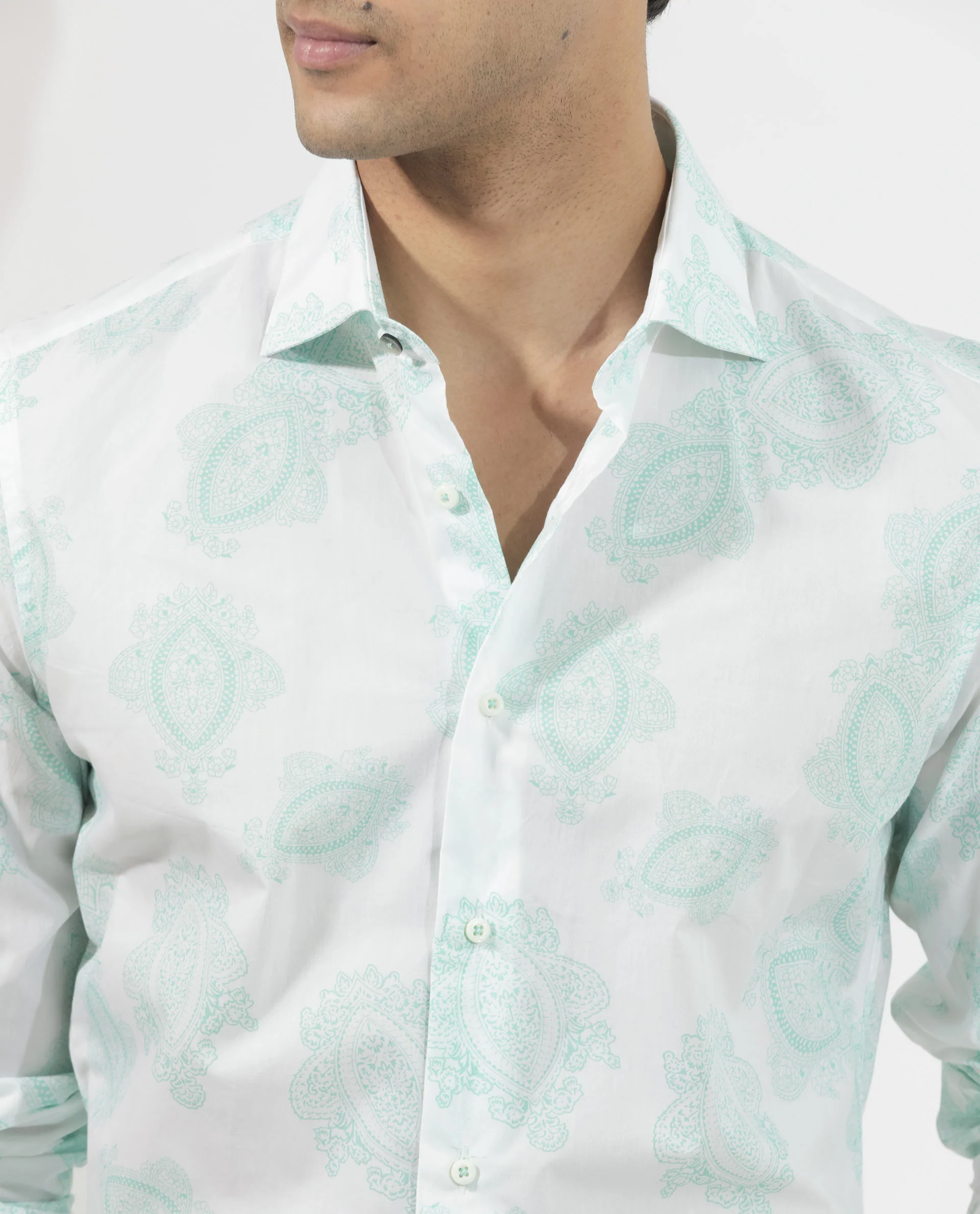 Rare Rabbit Men's Rojackk Turq Cotton Paisley Print Regular Fit Full Sleeve Collared Shirt - Image 4