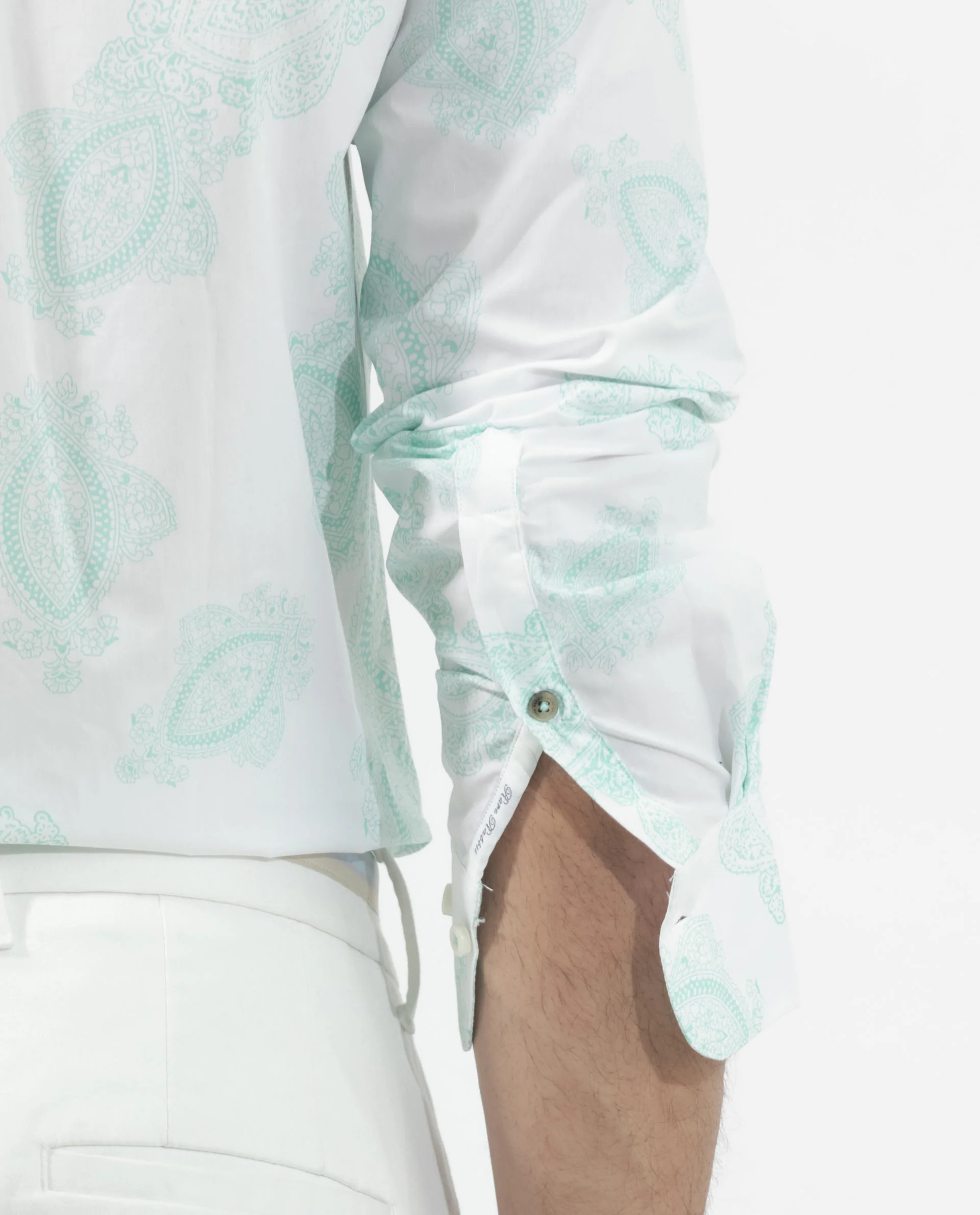 Rare Rabbit Men's Rojackk Turq Cotton Paisley Print Regular Fit Full Sleeve Collared Shirt - Image 5