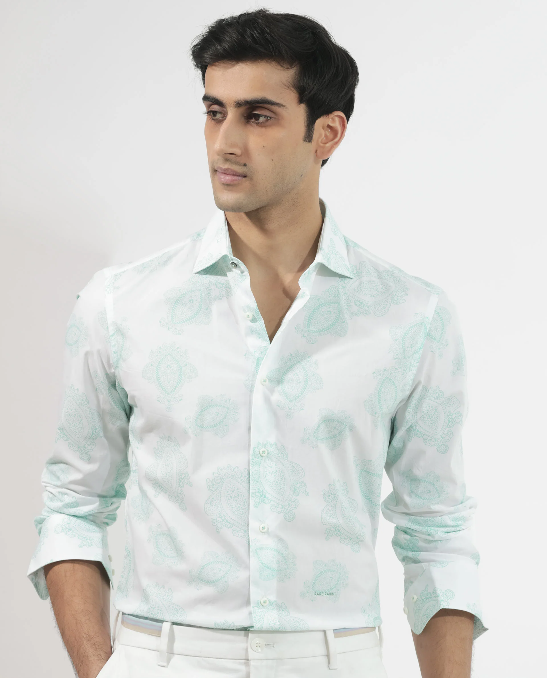 Rare Rabbit Men's Rojackk Turq Cotton Paisley Print Regular Fit Full Sleeve Collared Shirt - Image 6