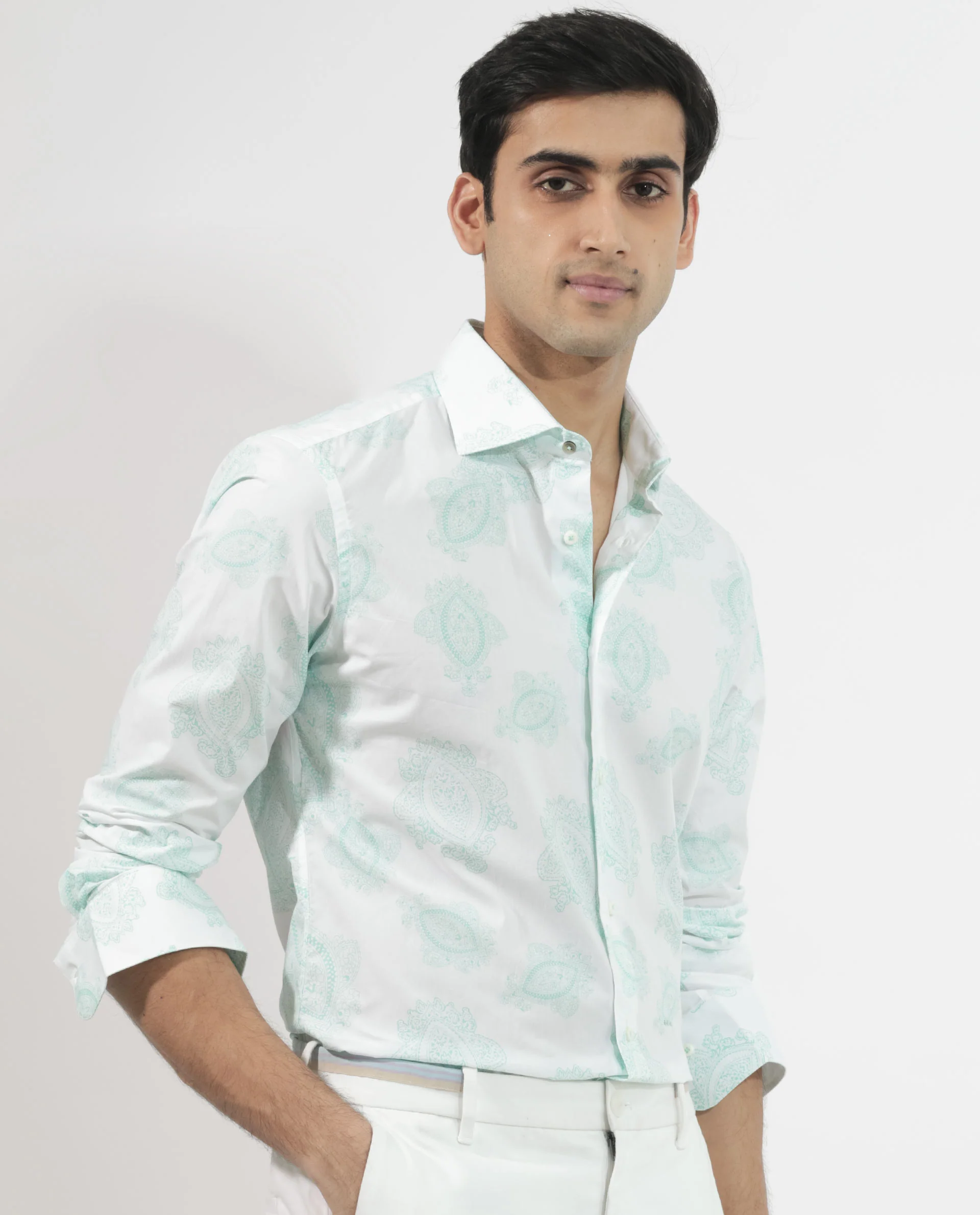 Rare Rabbit Men's Rojackk Turq Cotton Paisley Print Regular Fit Full Sleeve Collared Shirt - Image 7