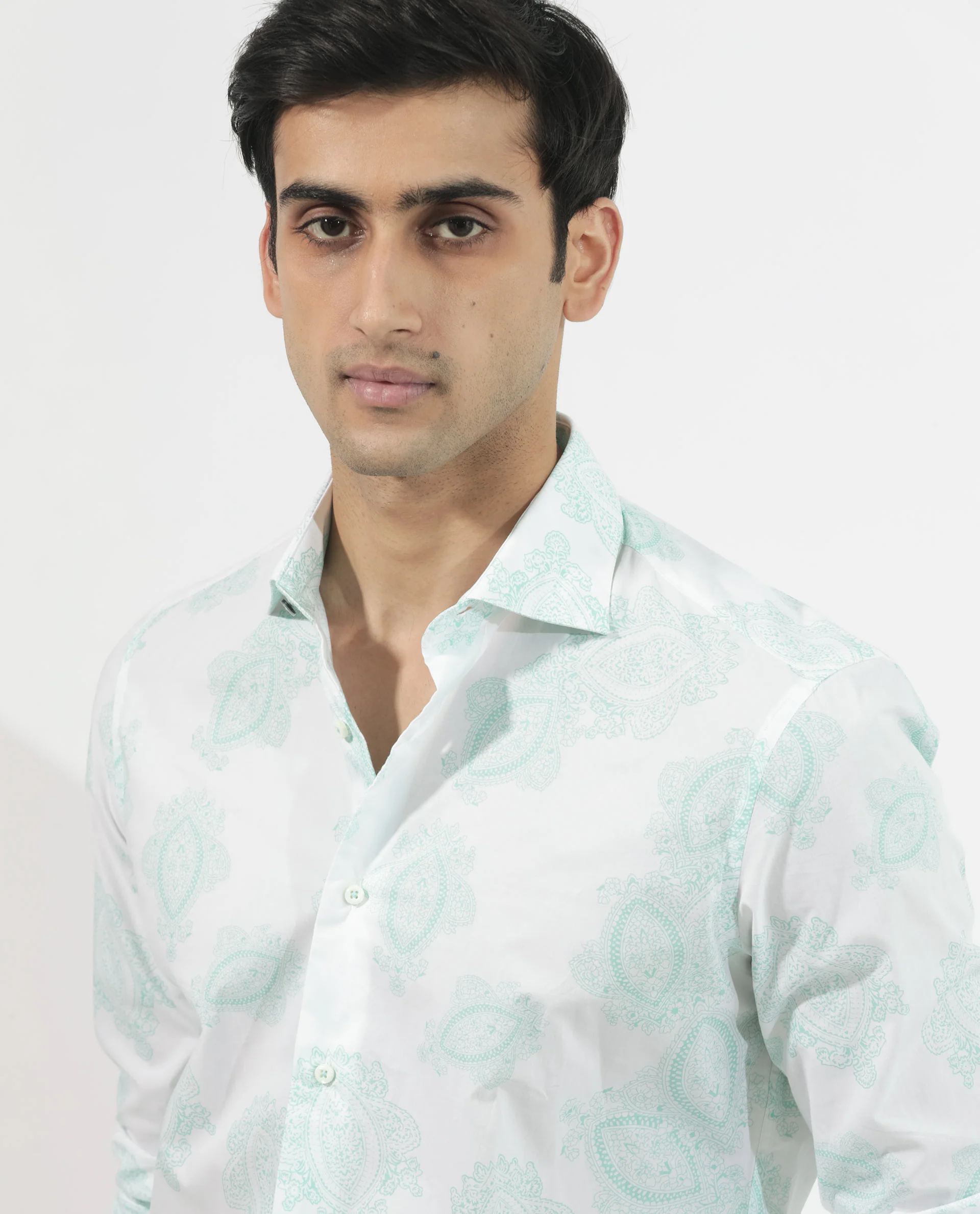 Rare Rabbit Men's Rojackk Turq Cotton Paisley Print Regular Fit Full Sleeve Collared Shirt - Image 8