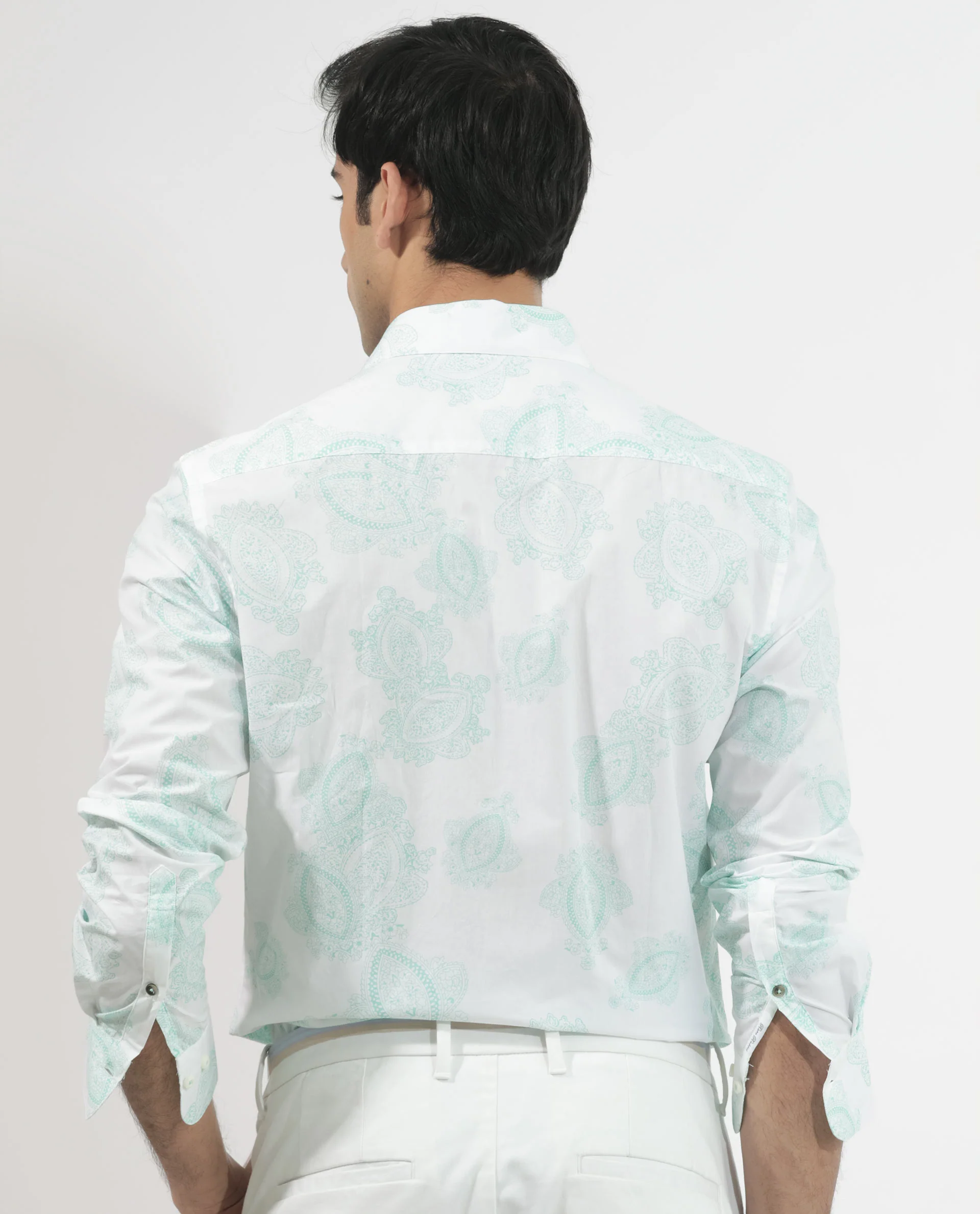 Rare Rabbit Men's Rojackk Turq Cotton Paisley Print Regular Fit Full Sleeve Collared Shirt - Image 9