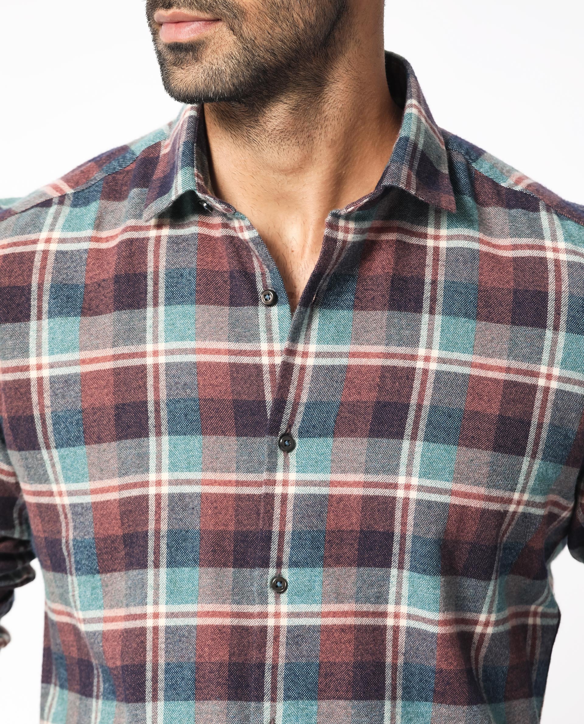 Rare Rabbit Men's Rojen Brown Cotton Checked Print Regular Fit Full Sleeve Collared Shirt - Image 3