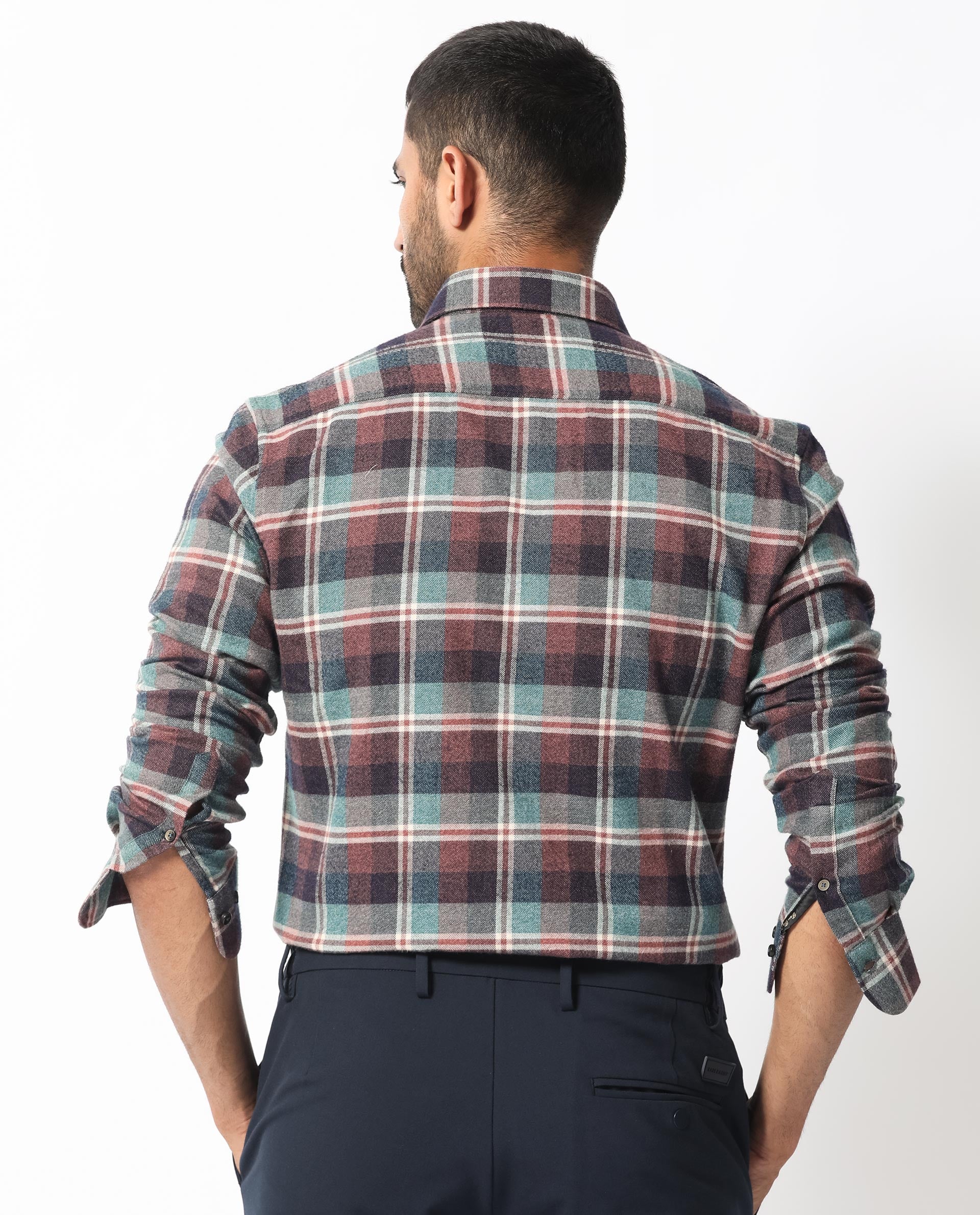 Rare Rabbit Men's Rojen Brown Cotton Checked Print Regular Fit Full Sleeve Collared Shirt - Image 6