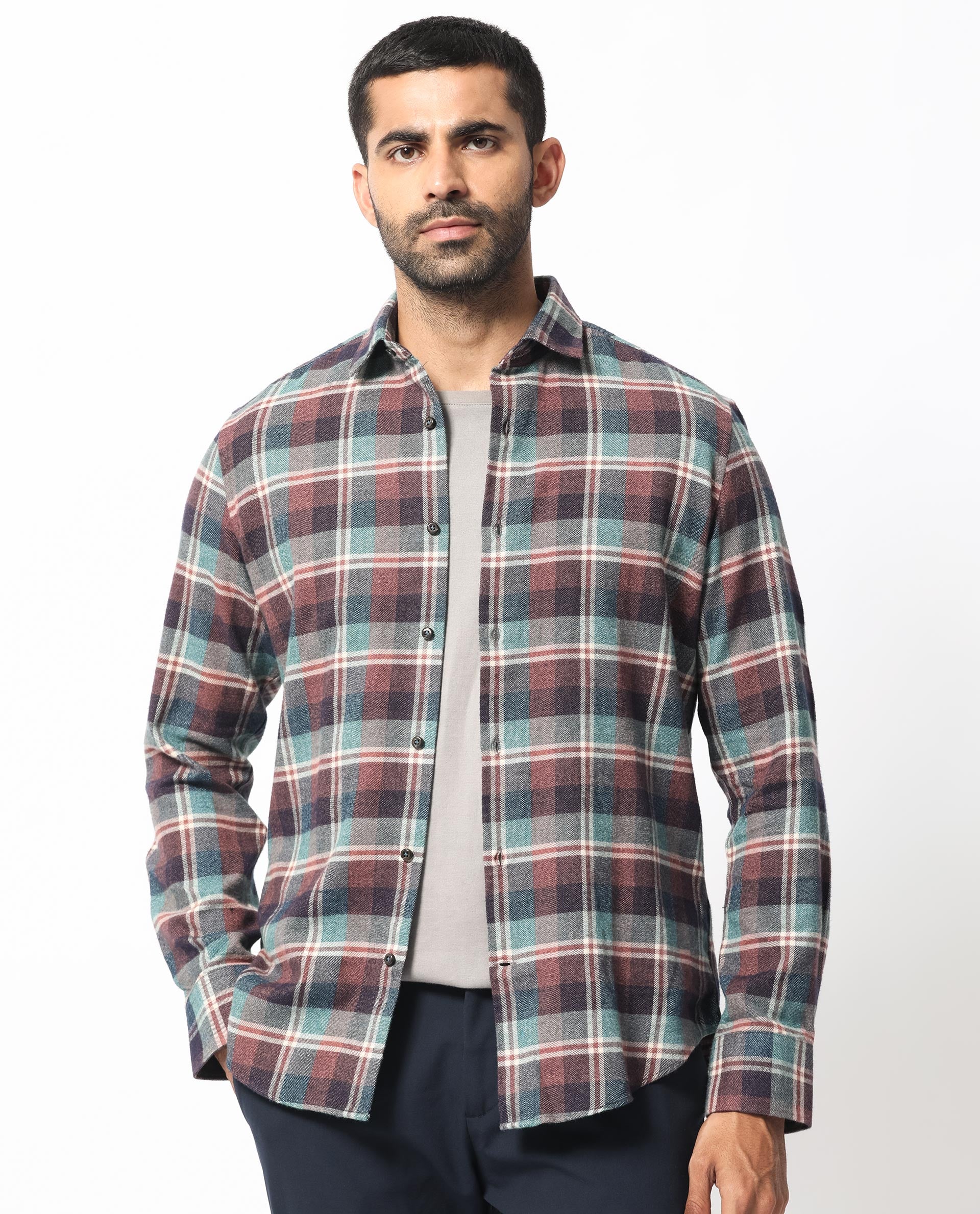 Rare Rabbit Men's Rojen Brown Cotton Checked Print Regular Fit Full Sleeve Collared Shirt - Image 7