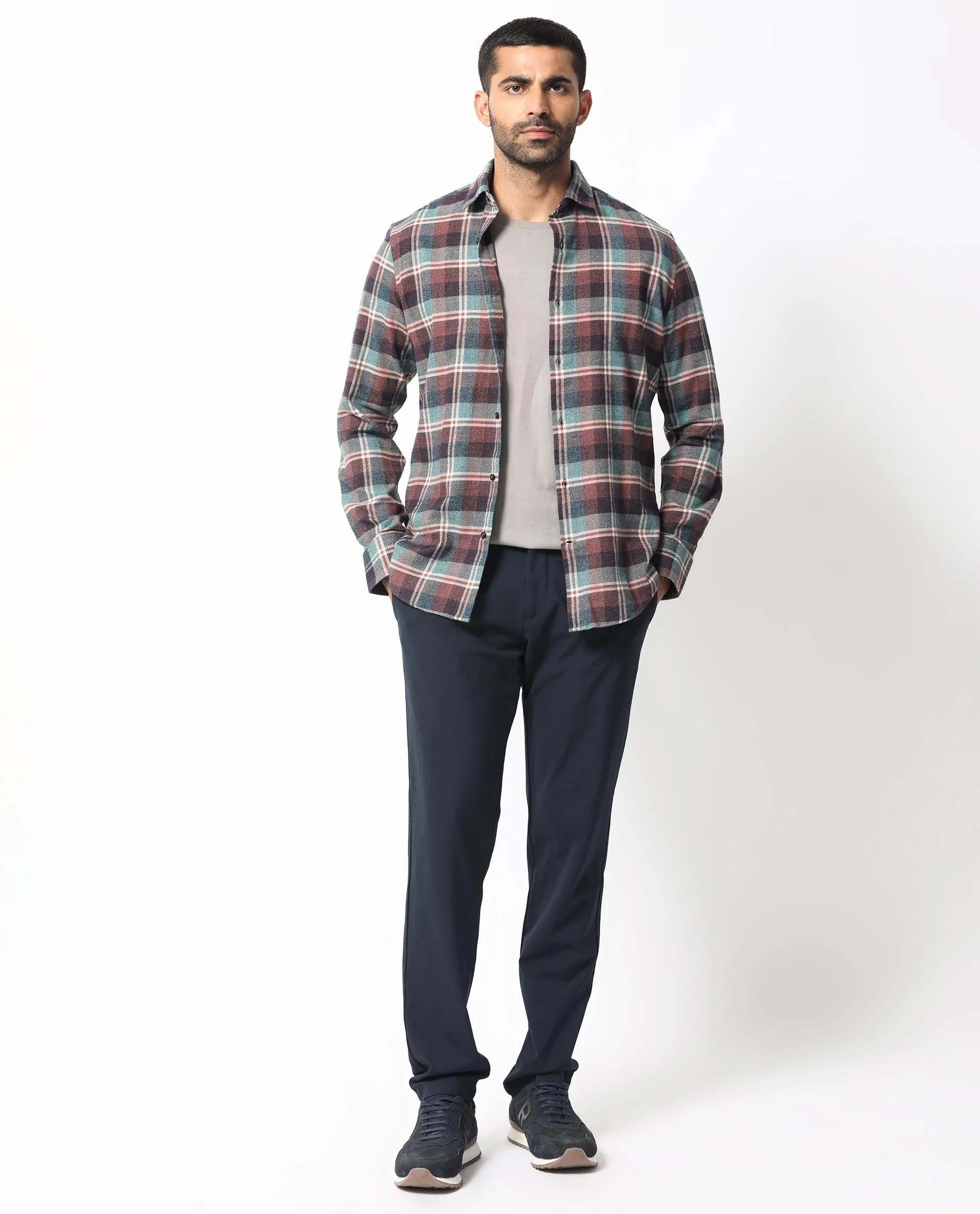 Rare Rabbit Men's Rojen Brown Cotton Checked Print Regular Fit Full Sleeve Collared Shirt - Image 8