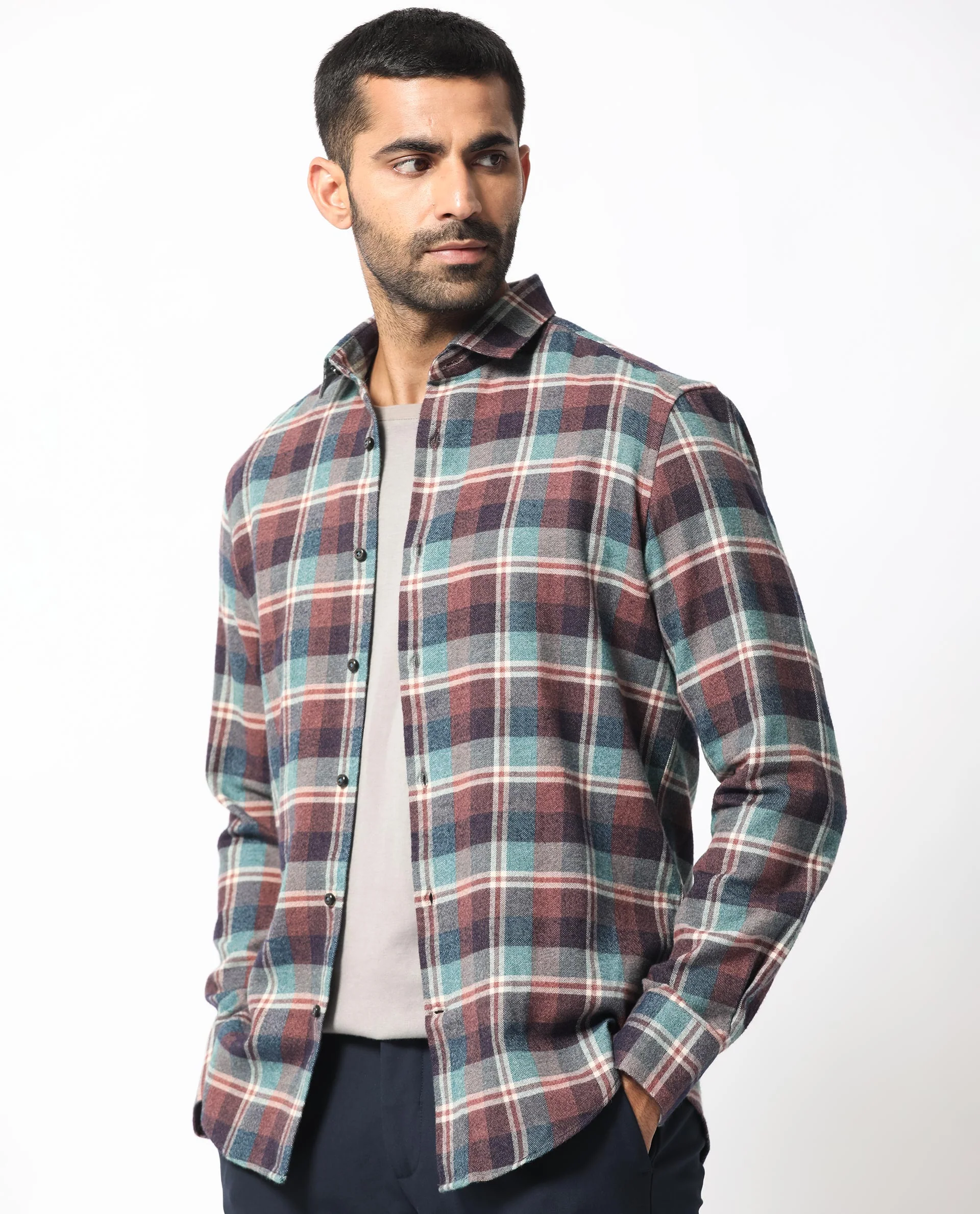 Rare Rabbit Men's Rojen Brown Cotton Checked Print Regular Fit Full Sleeve Collared Shirt - Image 9
