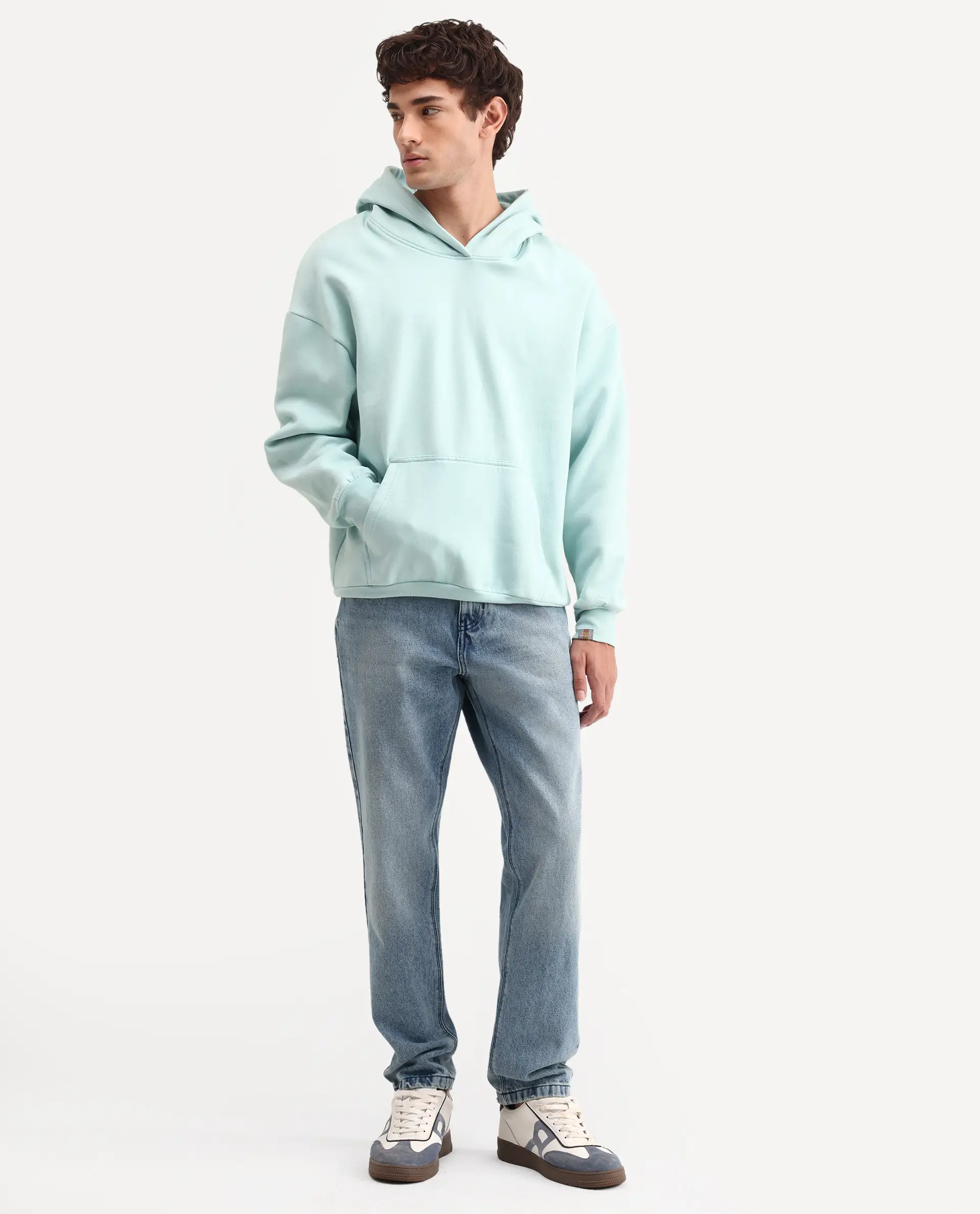 Rare Rabbit Men's Rokk Light Blue Cotton Blend Fabric Shank And Zipper Kurt Carrot Plain Jeans - Image 4