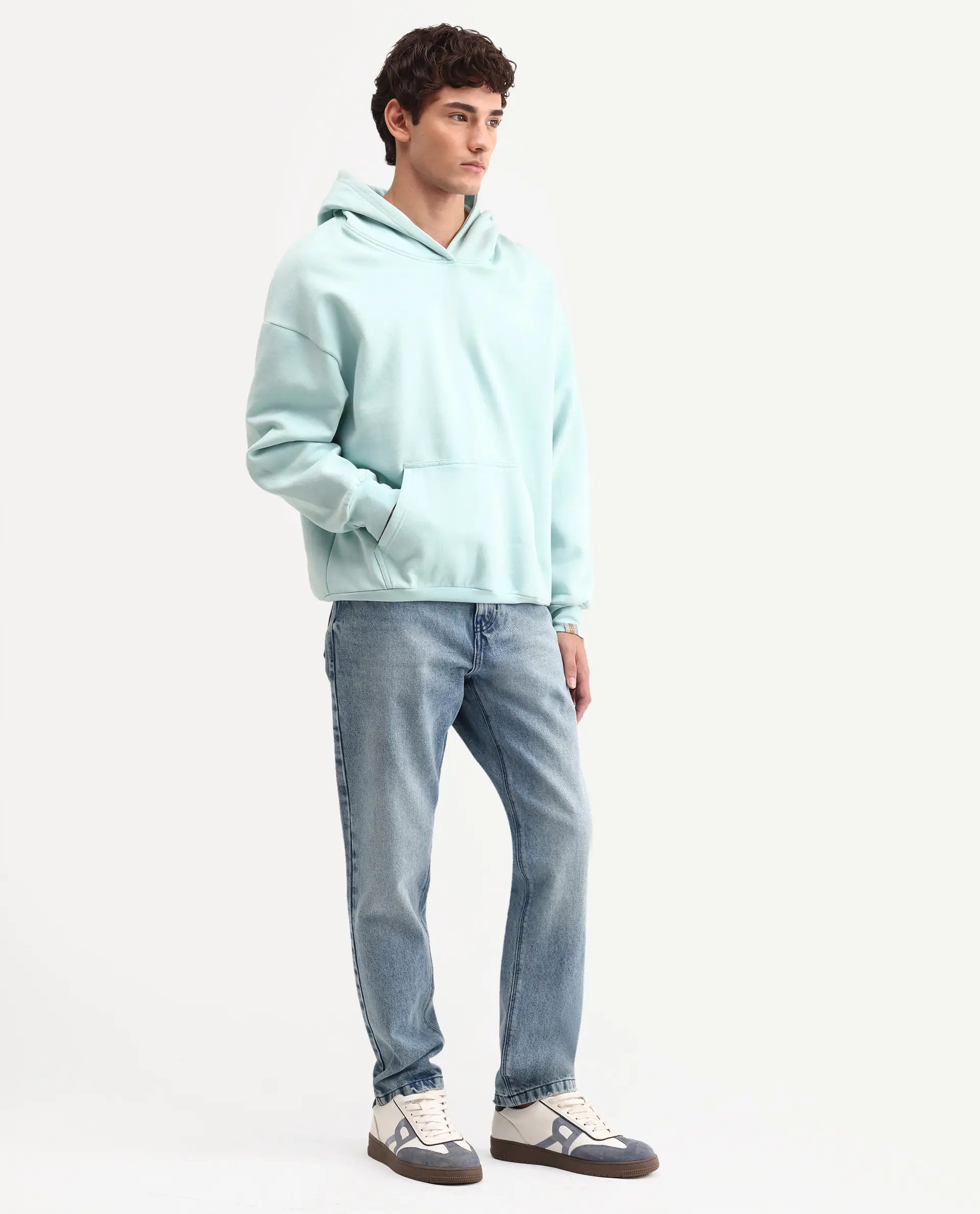 Rare Rabbit Men's Rokk Light Blue Cotton Blend Fabric Shank And Zipper Kurt Carrot Plain Jeans - Image 5