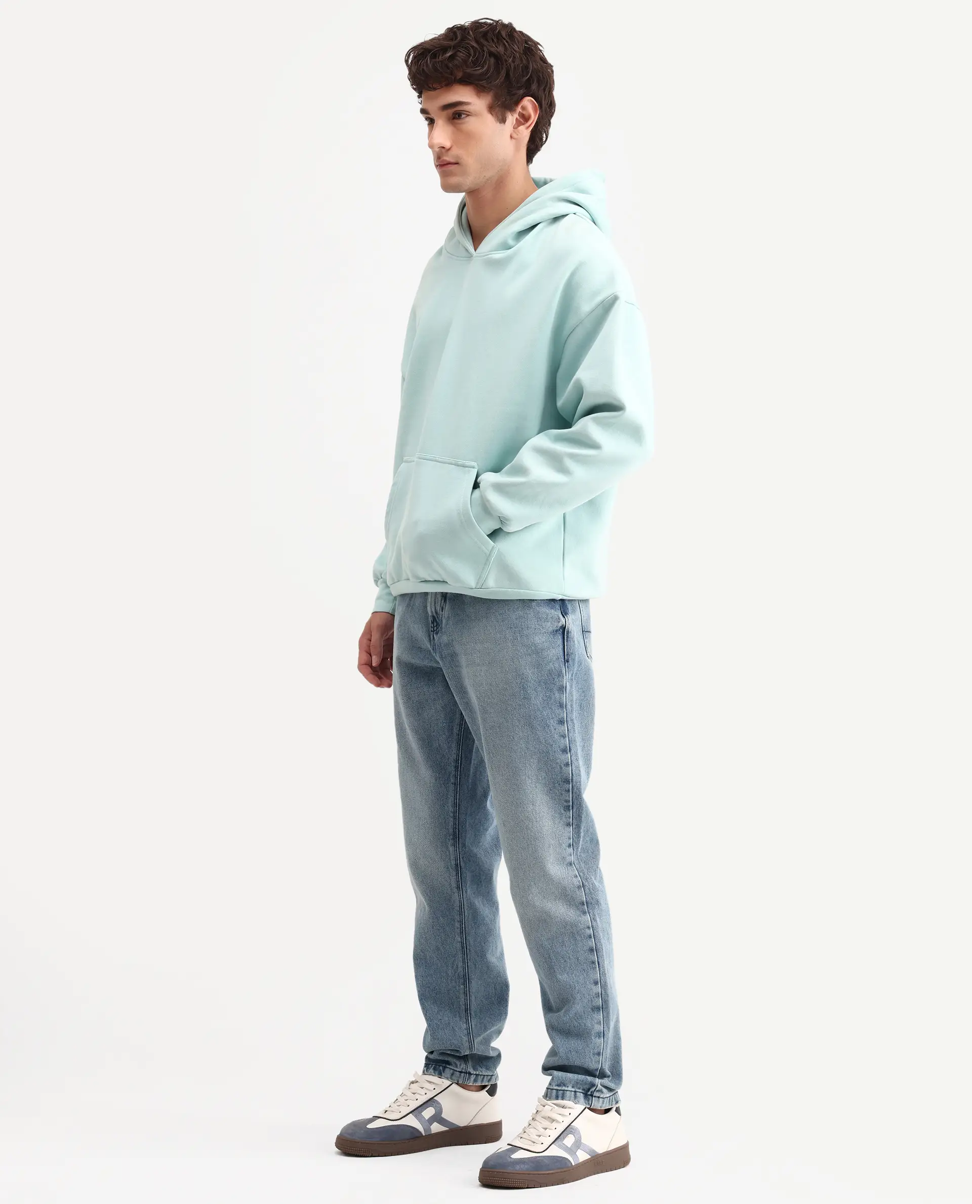 Rare Rabbit Men's Rokk Light Blue Cotton Blend Fabric Shank And Zipper Kurt Carrot Plain Jeans - Image 6