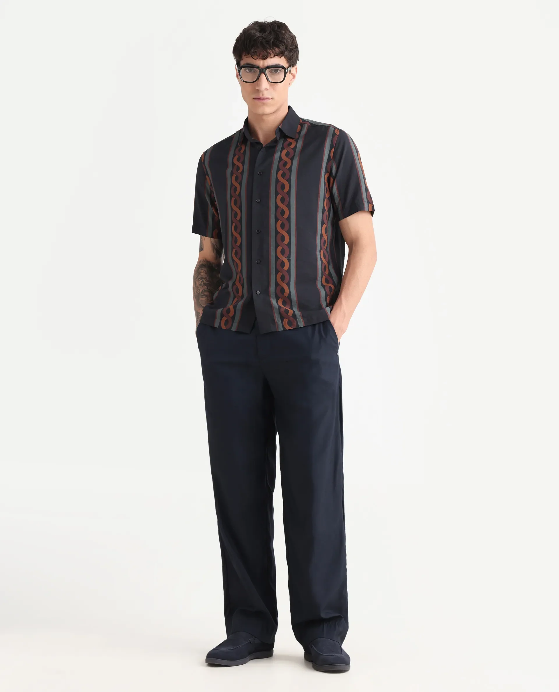 Rare Rabbit Men's Rold-1 Black Viscose Blend Geometric Print Relaxed Fit Half Sleeve Collared Shirt - Image 2