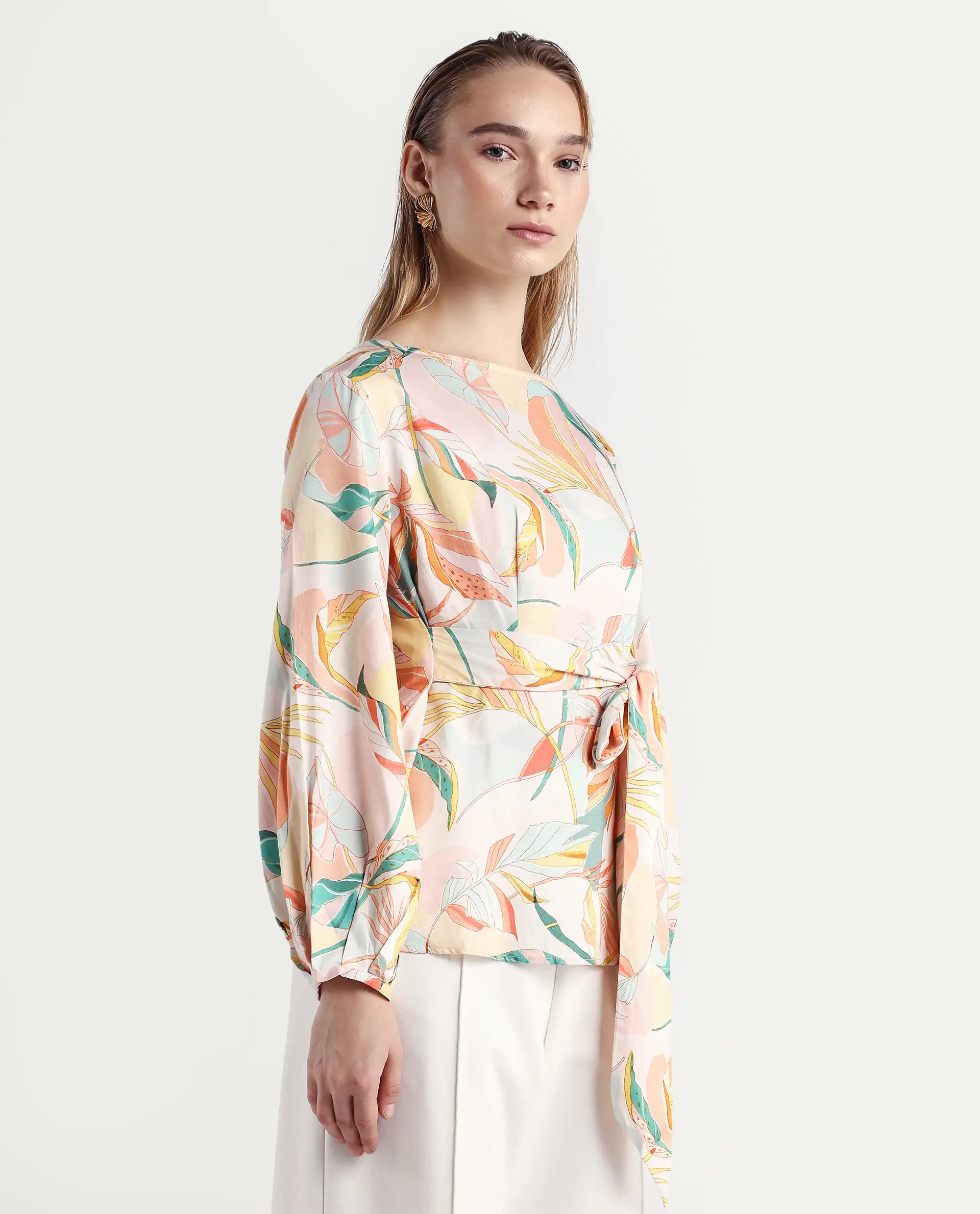Rareism Women's Rolina Multi Cotton Boat Neck Abstract Print Regular Fit Top - Image 6