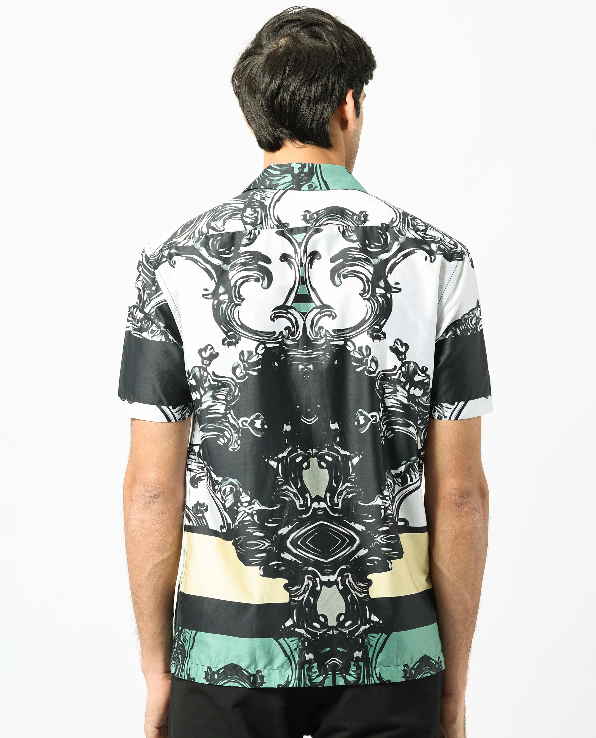 Rare Rabbit Men's Roman White Cotton Abstract Print Regular Fit Half Sleeve Cuban Collar Shirt - Image 3