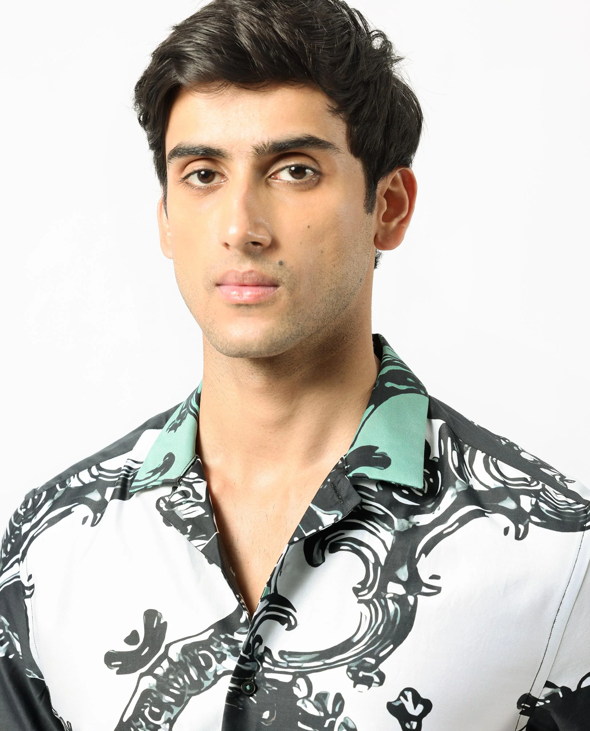 Rare Rabbit Men's Roman White Cotton Abstract Print Regular Fit Half Sleeve Cuban Collar Shirt - Image 4