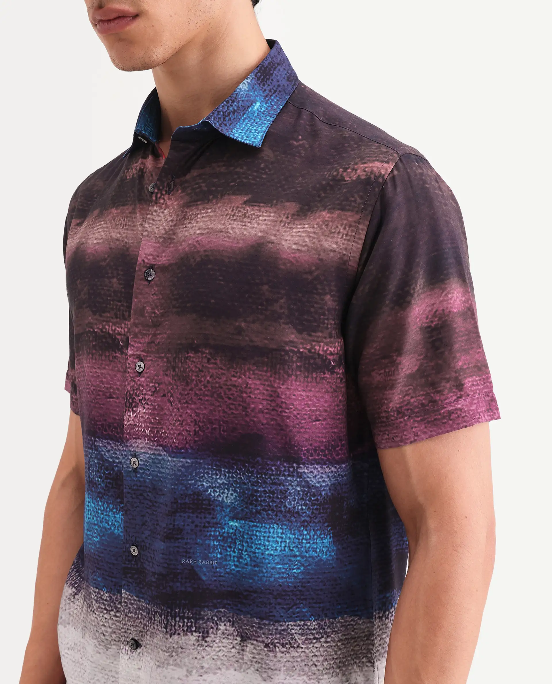Rare Rabbit Men's Rombren Black Viscose Fabric Half Sleeve Spread Collar Regular Fit Ombre Shirt - Image 3