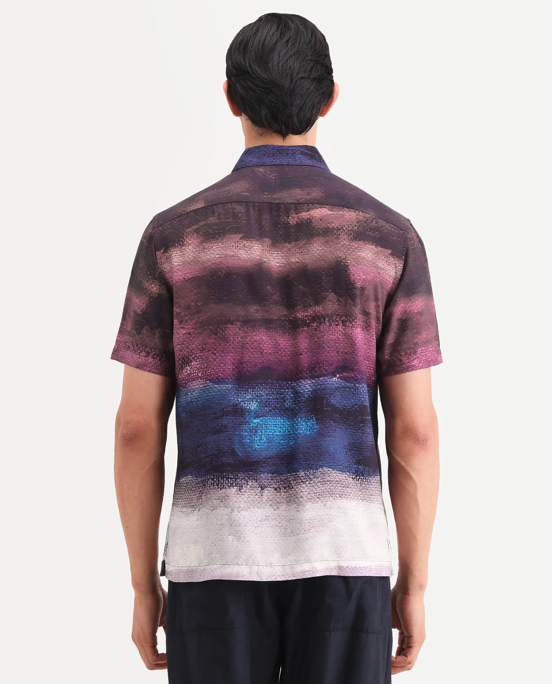 Rare Rabbit Men's Rombren Black Viscose Fabric Half Sleeve Spread Collar Regular Fit Ombre Shirt - Image 7