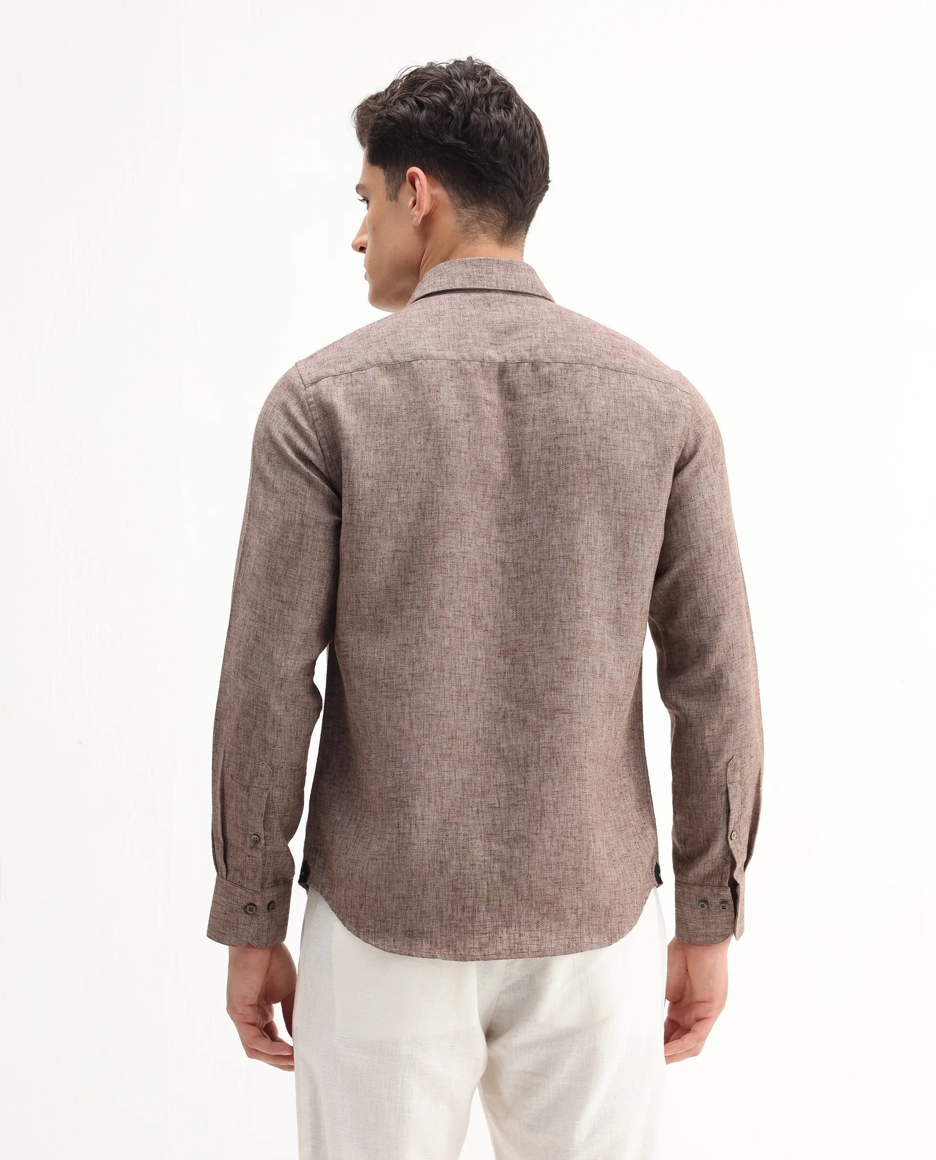 Rare Rabbit Men's Rome-Fs Dusky Brown Polyester Blend Plain Regular Fit Full Sleeve Collared Shirt - Image 7