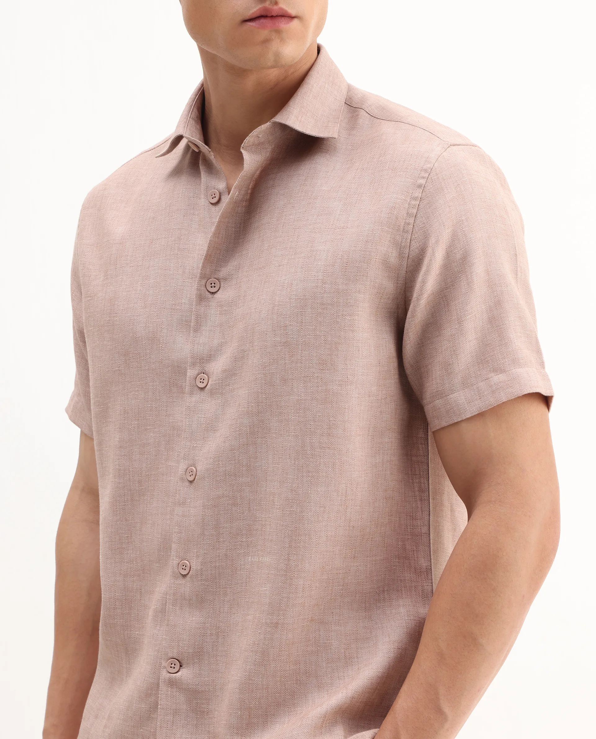 Rare Rabbit Men's Rome-Ss Dusky Rust Polyester Plain Regular Fit Half Sleeve Collared Shirt - Image 3