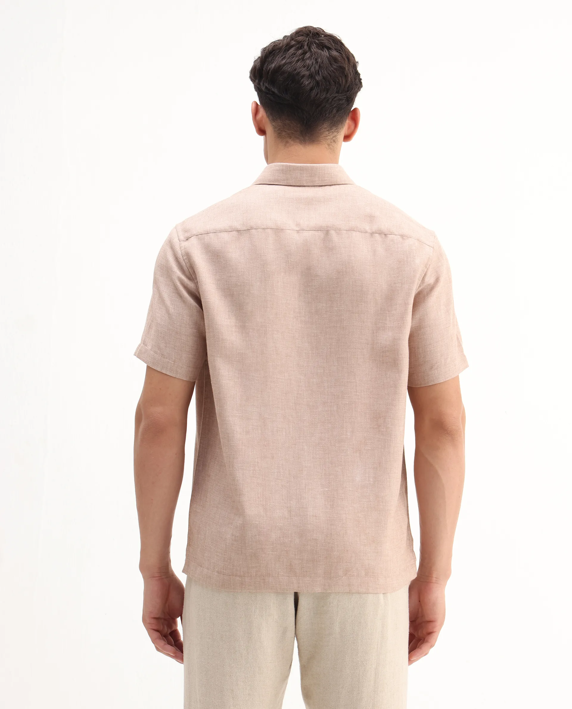 Rare Rabbit Men's Rome-Ss Dusky Rust Polyester Plain Regular Fit Half Sleeve Collared Shirt - Image 7