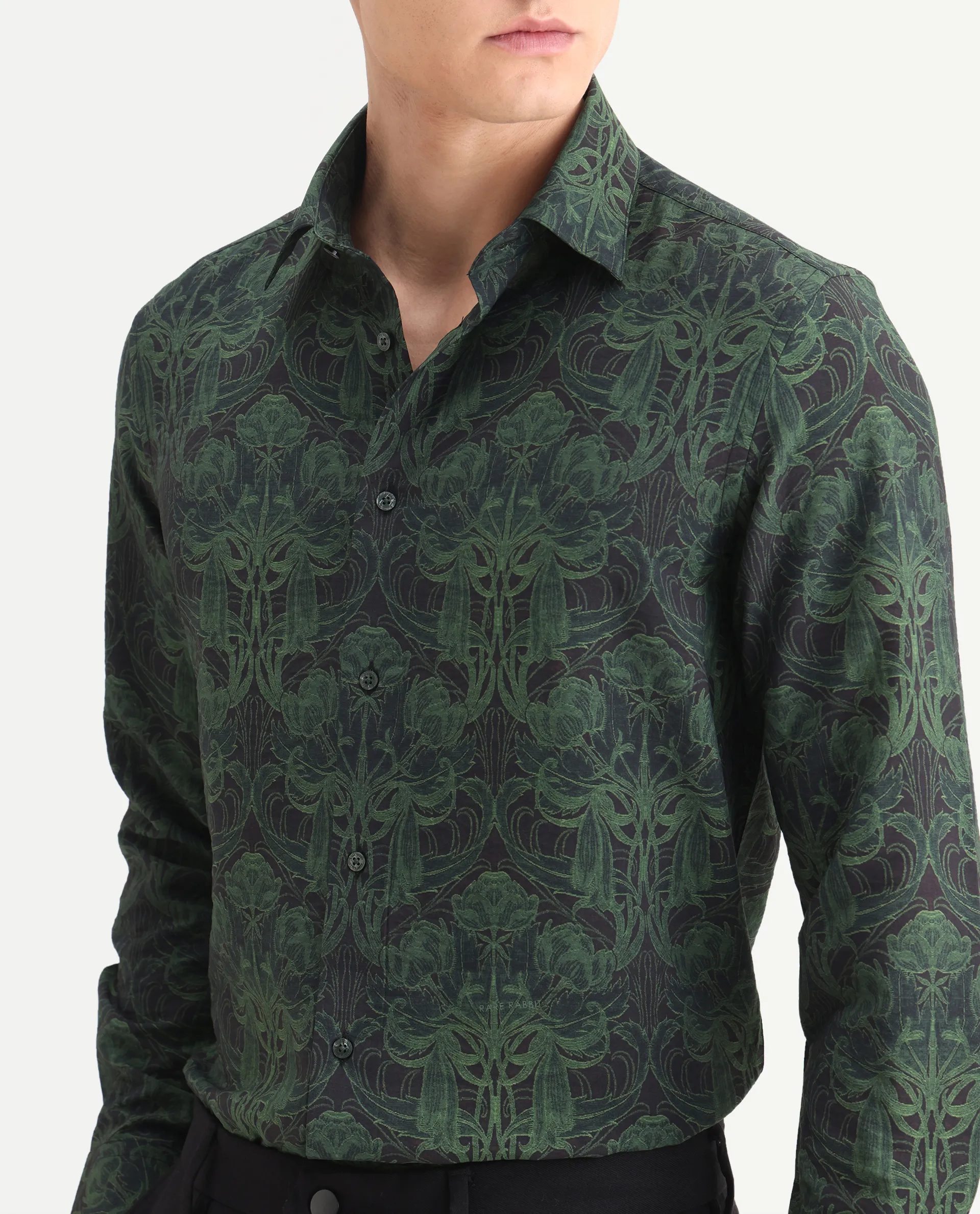 Rare Rabbit Men's Romo Black Viscose Blend Floral Print Regular Fit Full Sleeve Collared Shirt - Image 3