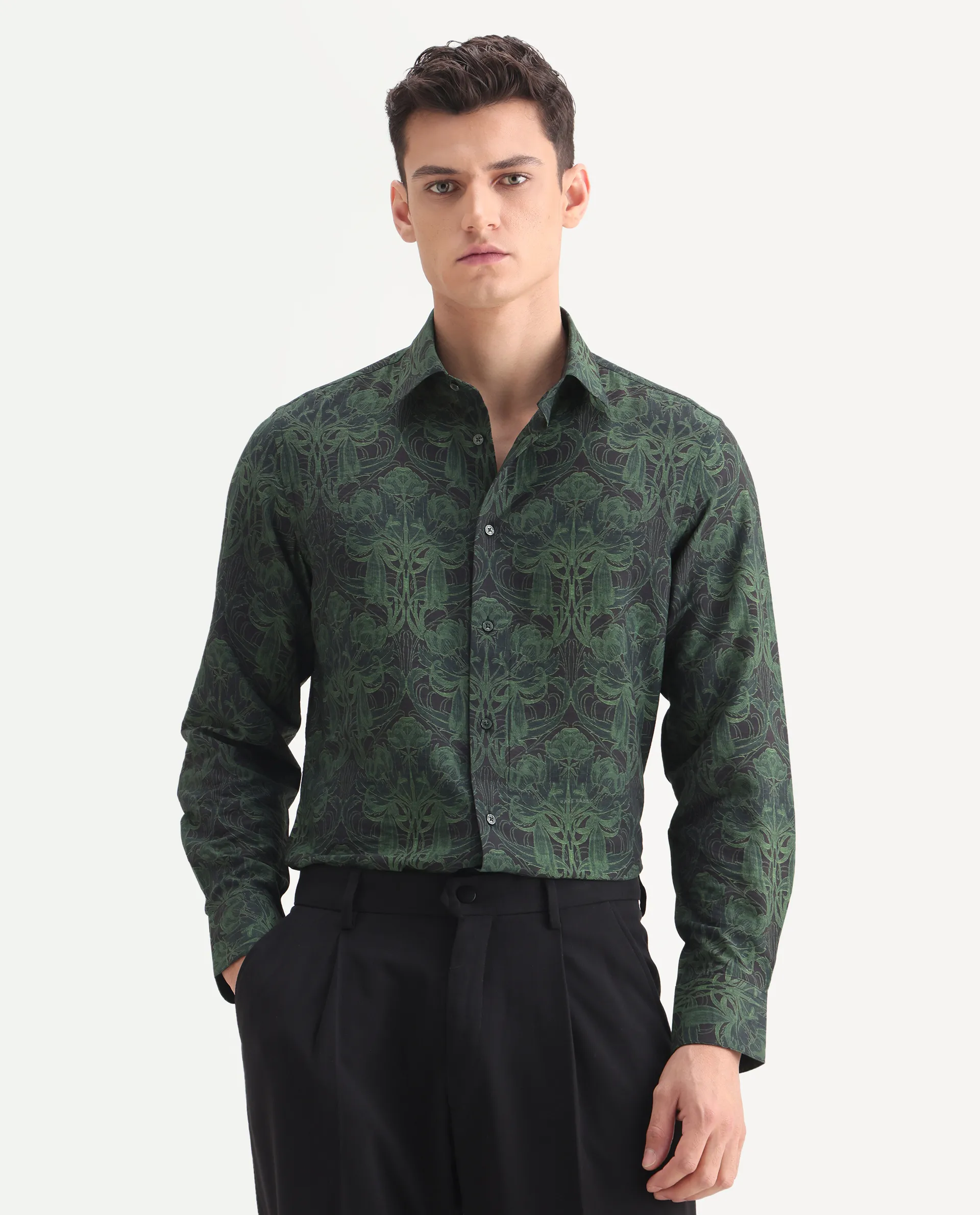 Rare Rabbit Men's Romo Black Viscose Blend Floral Print Regular Fit Full Sleeve Collared Shirt - Image 4