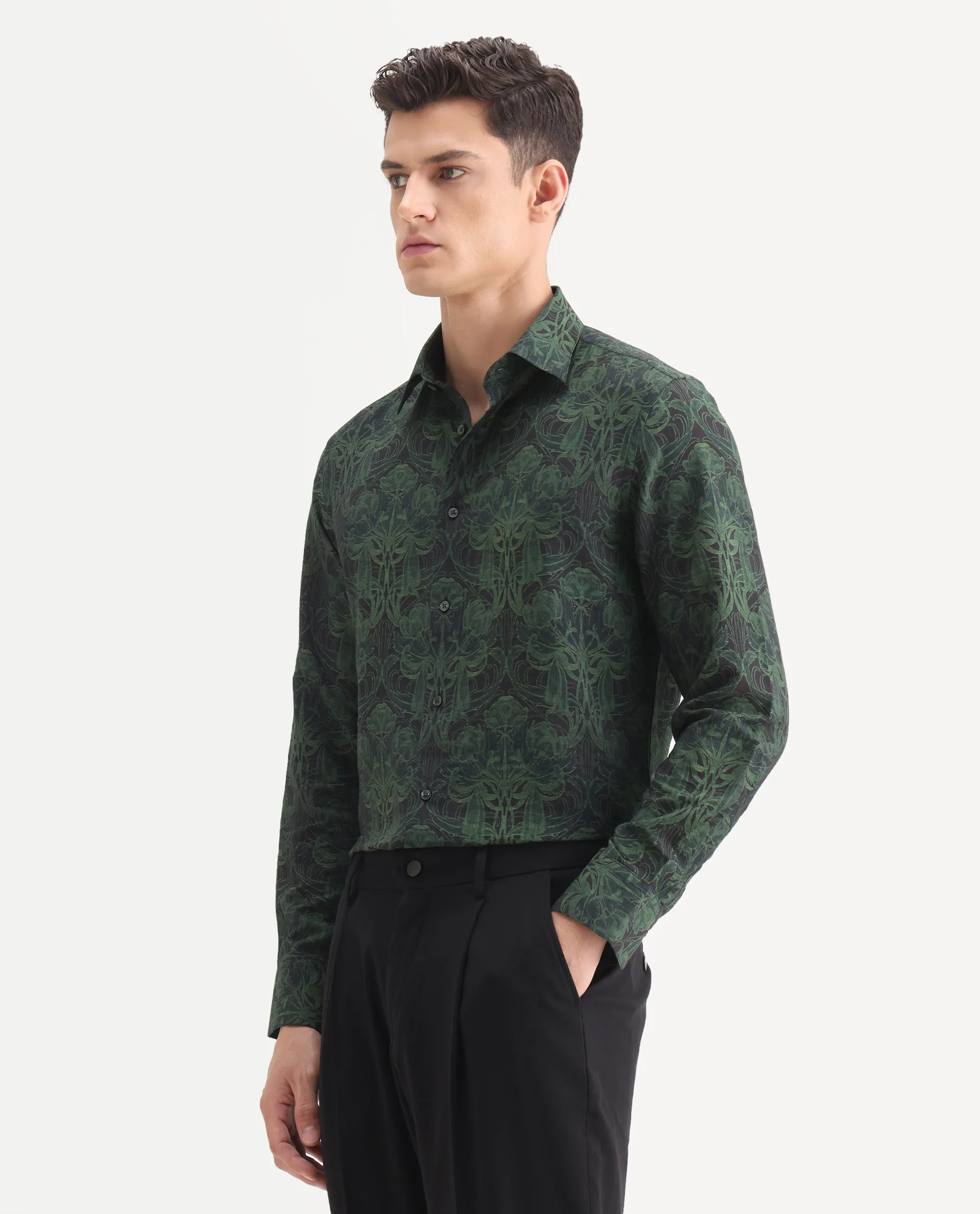 Rare Rabbit Men's Romo Black Viscose Blend Floral Print Regular Fit Full Sleeve Collared Shirt - Image 5