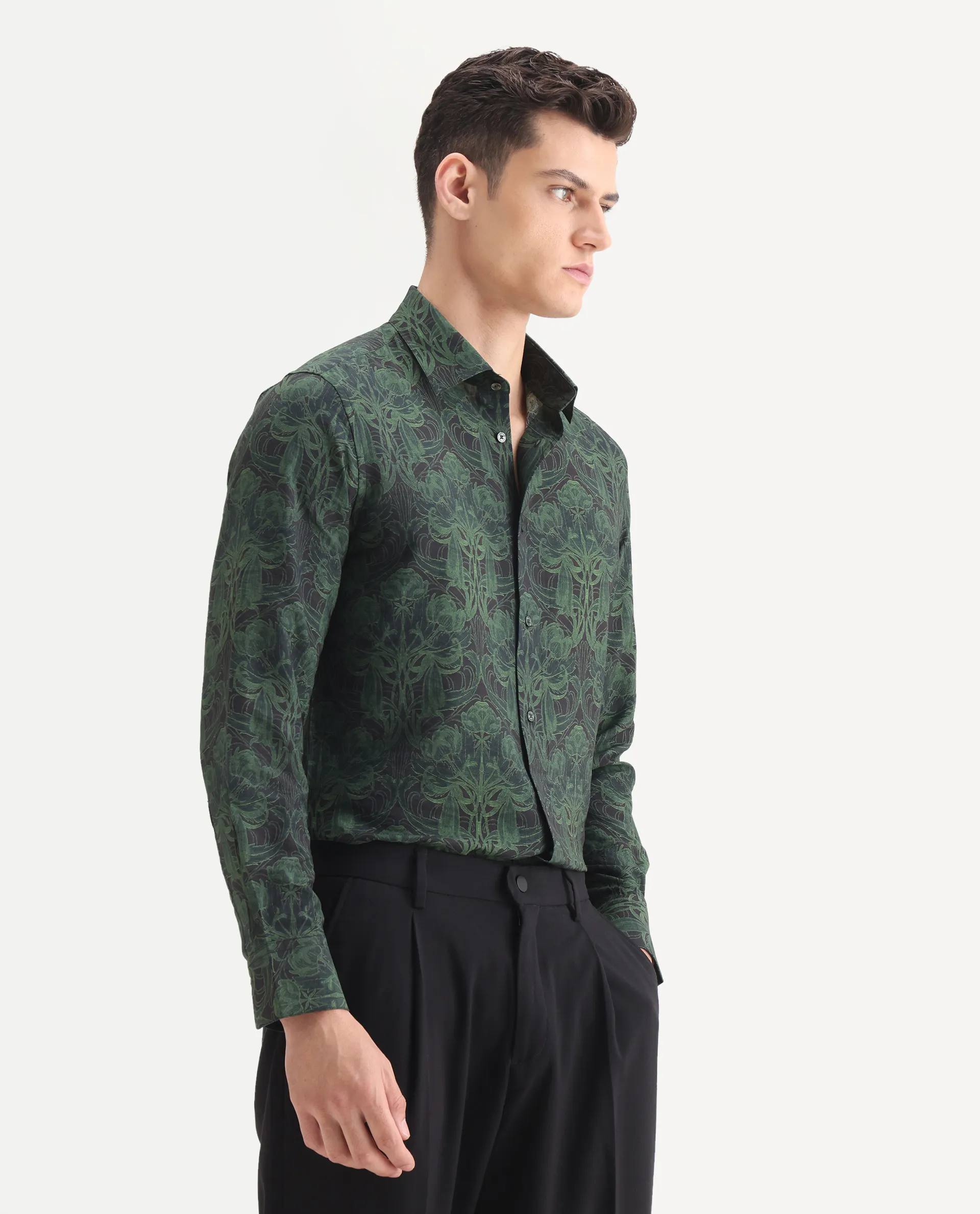 Rare Rabbit Men's Romo Black Viscose Blend Floral Print Regular Fit Full Sleeve Collared Shirt - Image 6