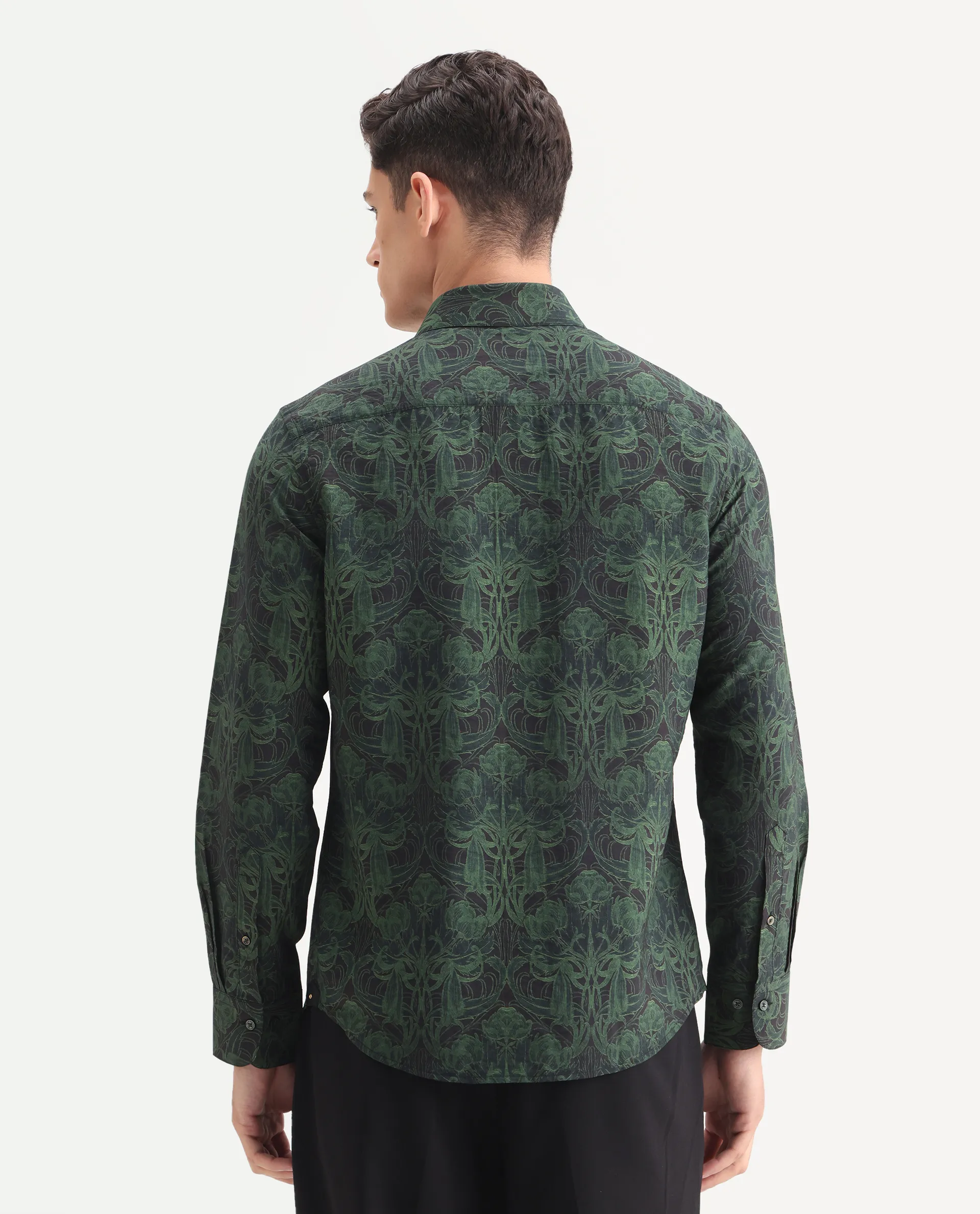 Rare Rabbit Men's Romo Black Viscose Blend Floral Print Regular Fit Full Sleeve Collared Shirt - Image 7